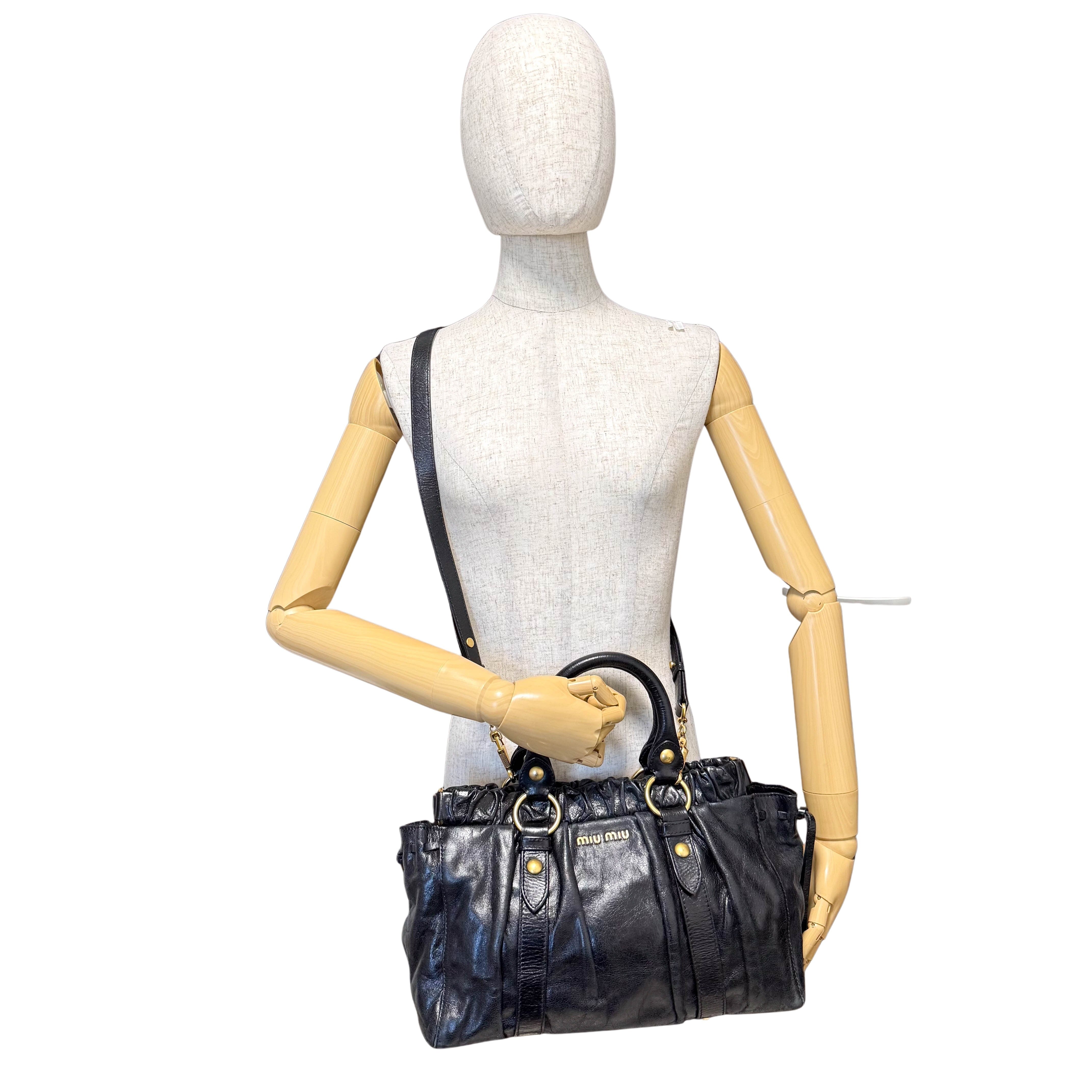 Vitello Black Leather Top Handle Bag