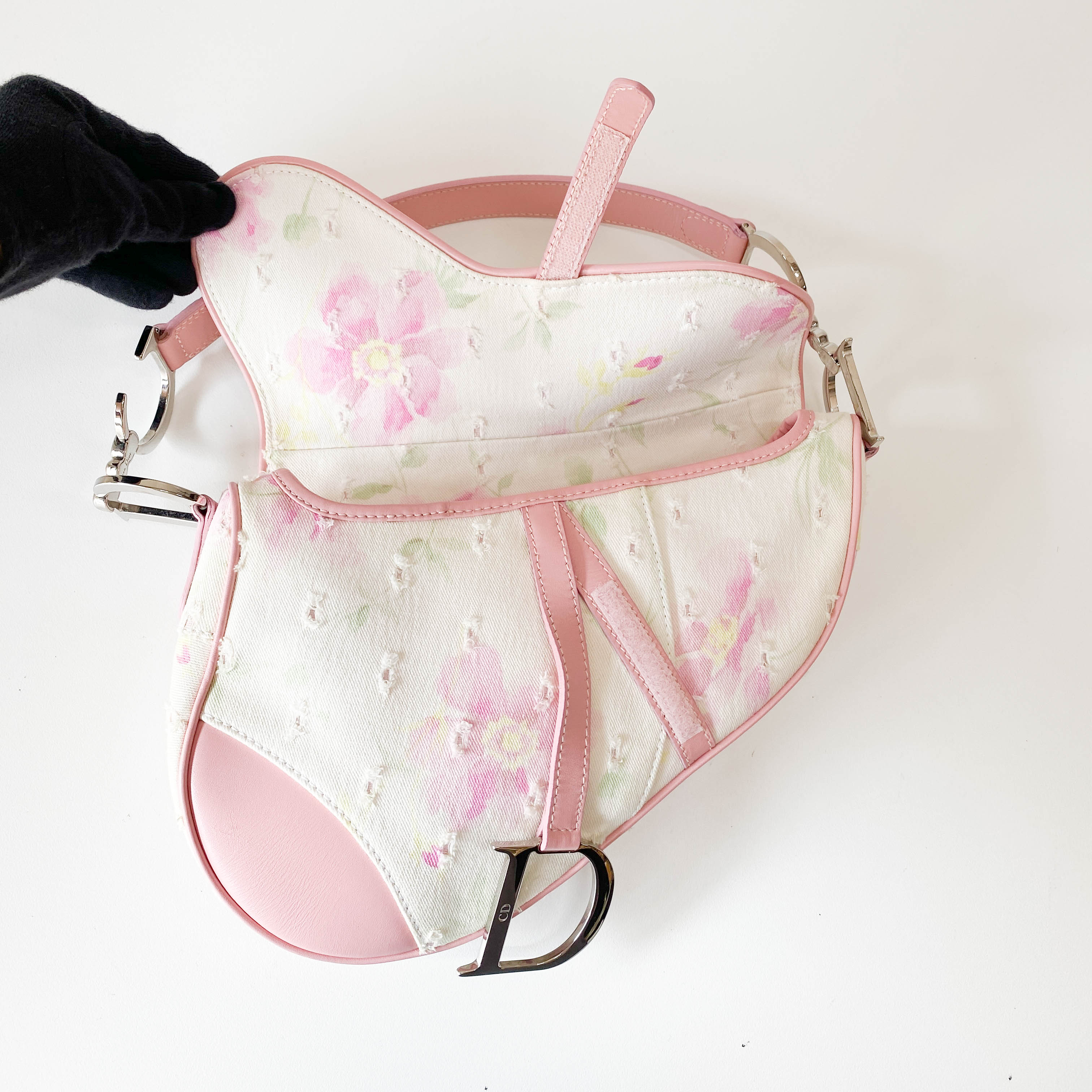 Saddle Cream x Pink Floral Canvas Shoulder Bag