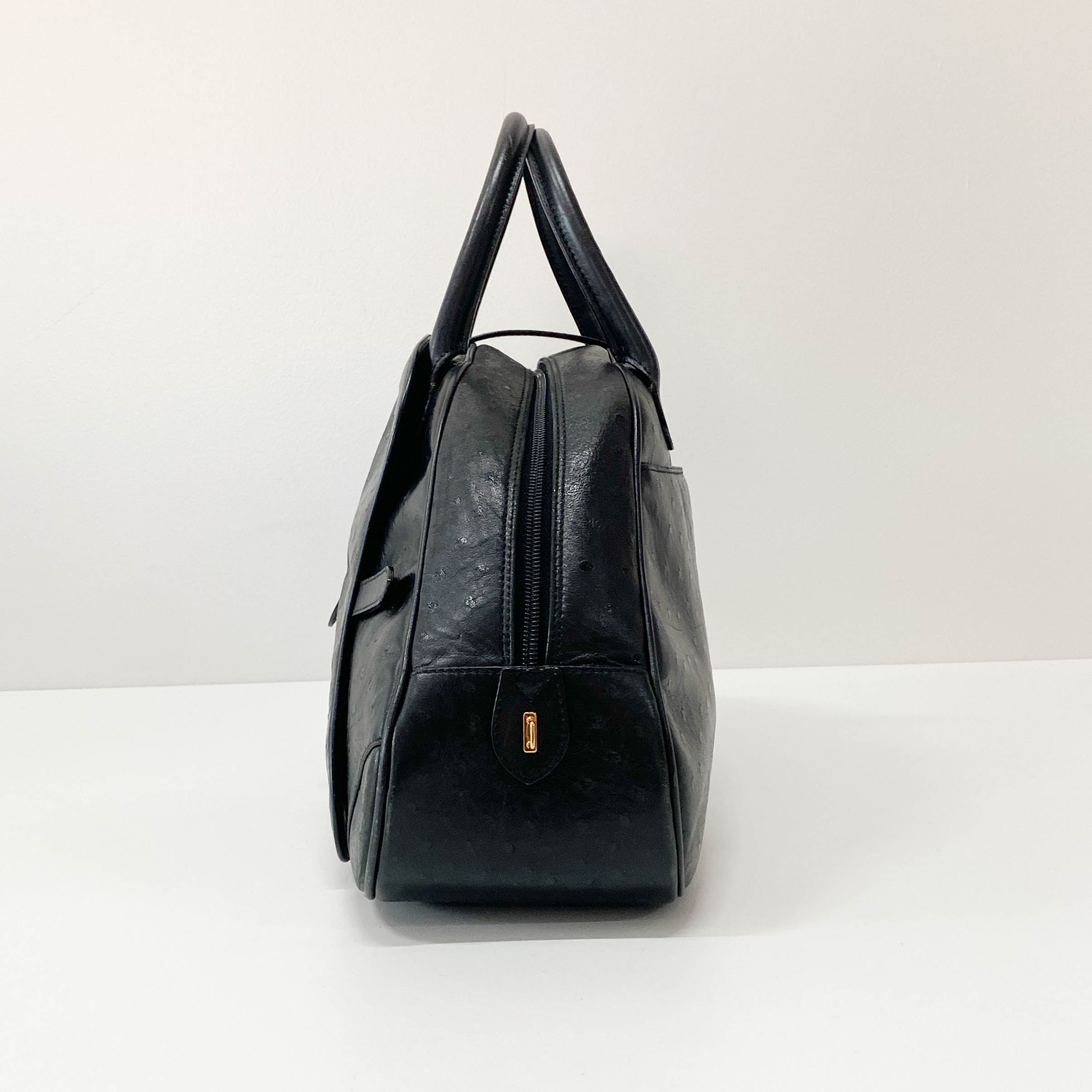 Double Saddle Black Ostrich Hand Bag