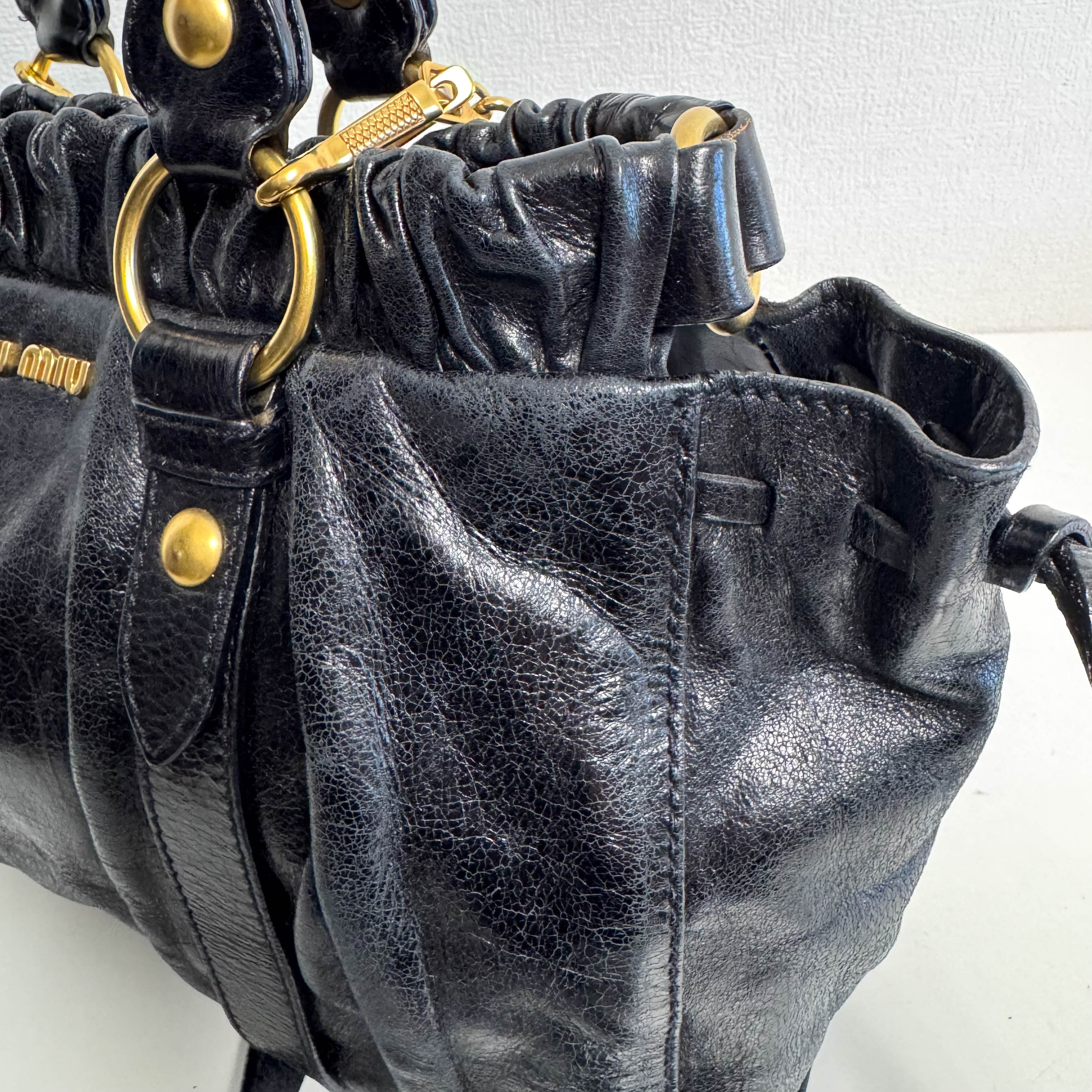 Vitello Black Leather Top Handle Bag