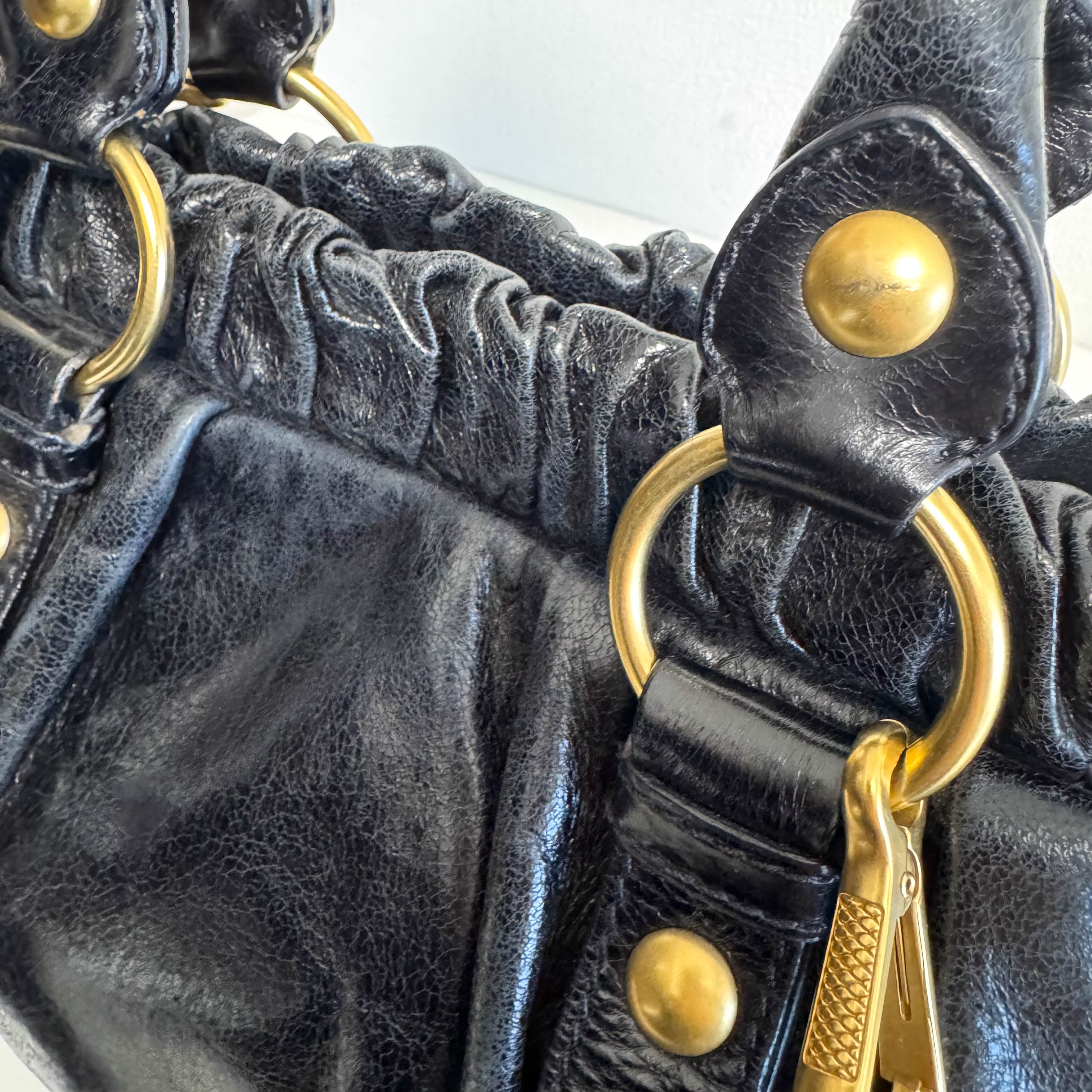 Vitello Black Leather Top Handle Bag