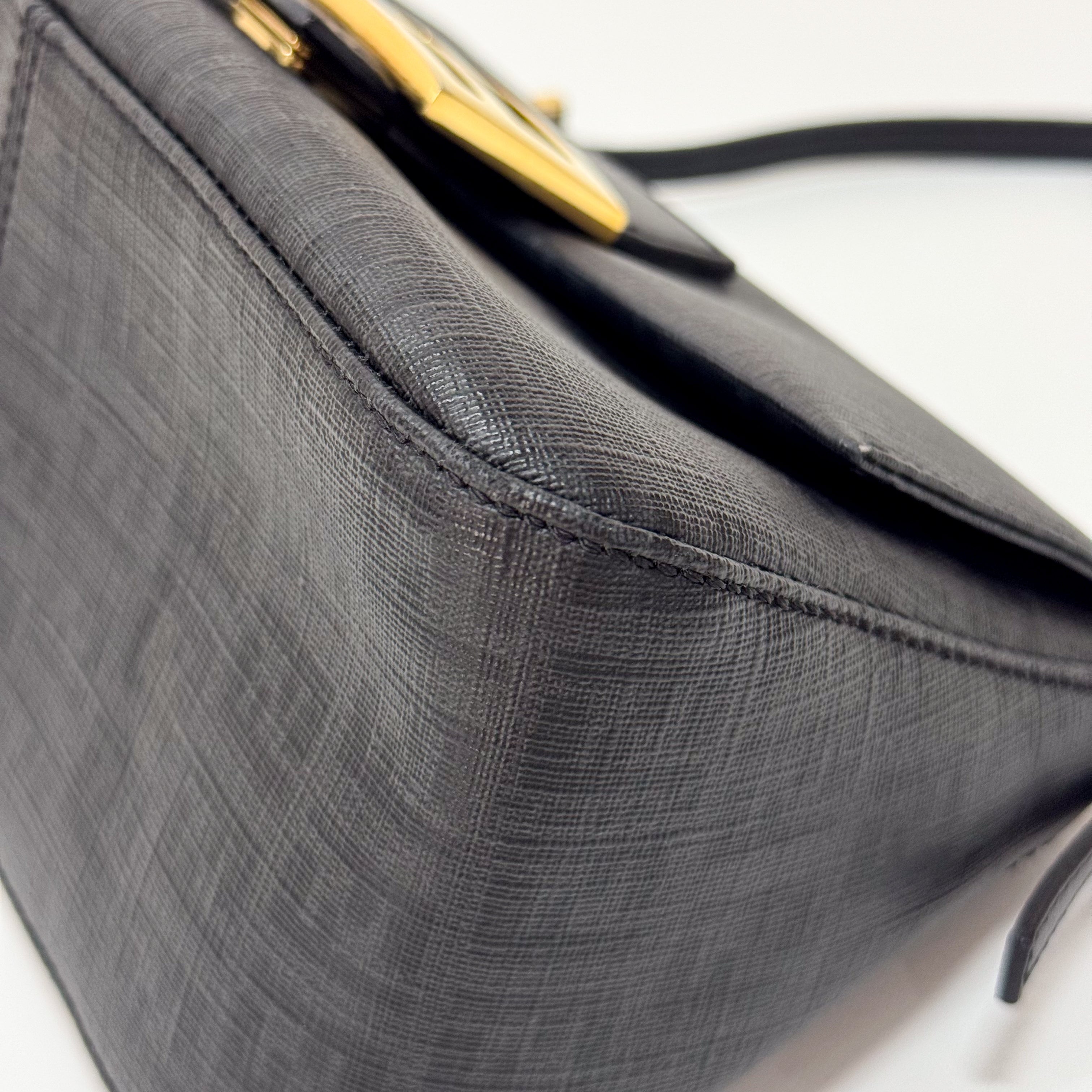 Mini Mamma Baguette Black Leather and Gold Buckle