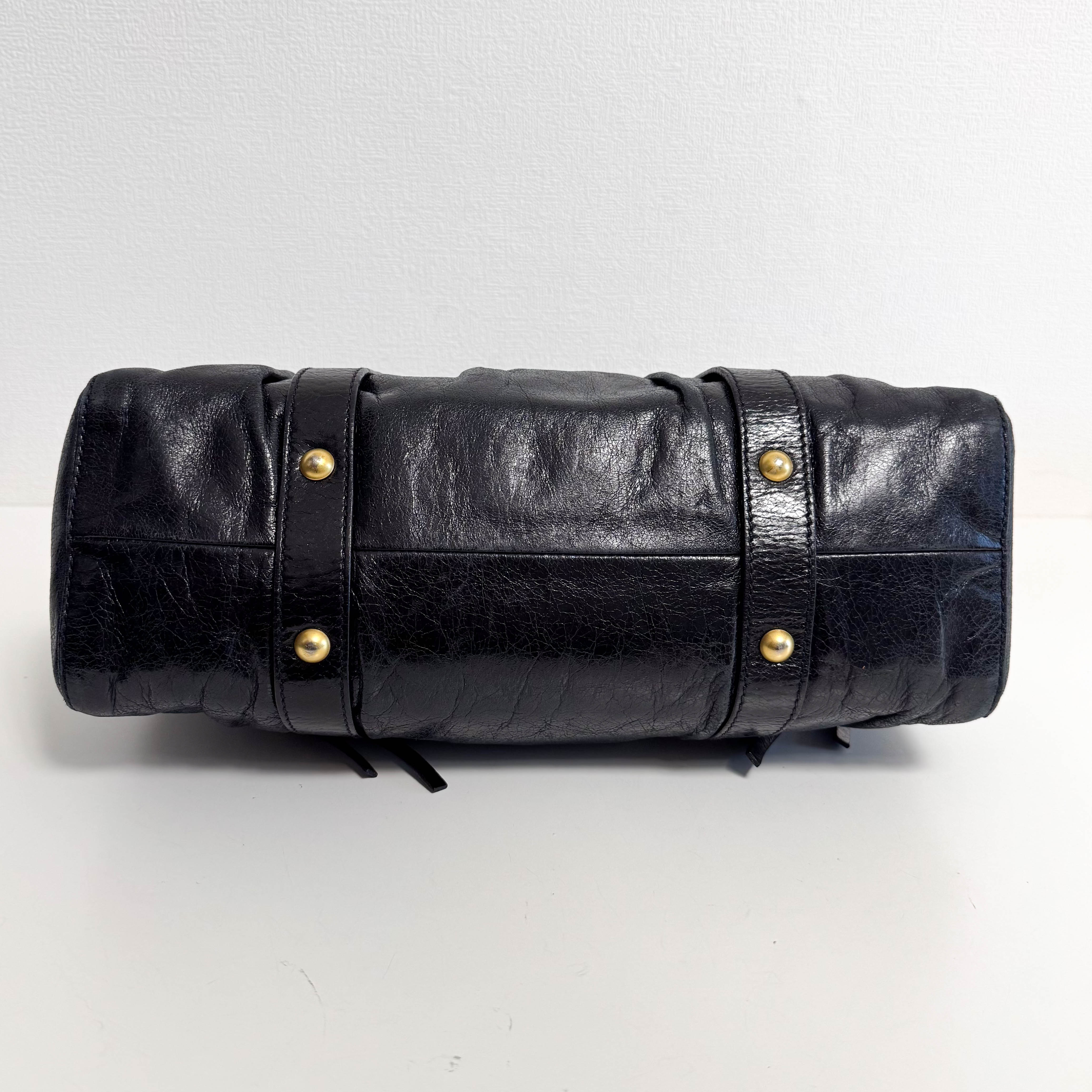 Vitello Black Leather Top Handle Bag