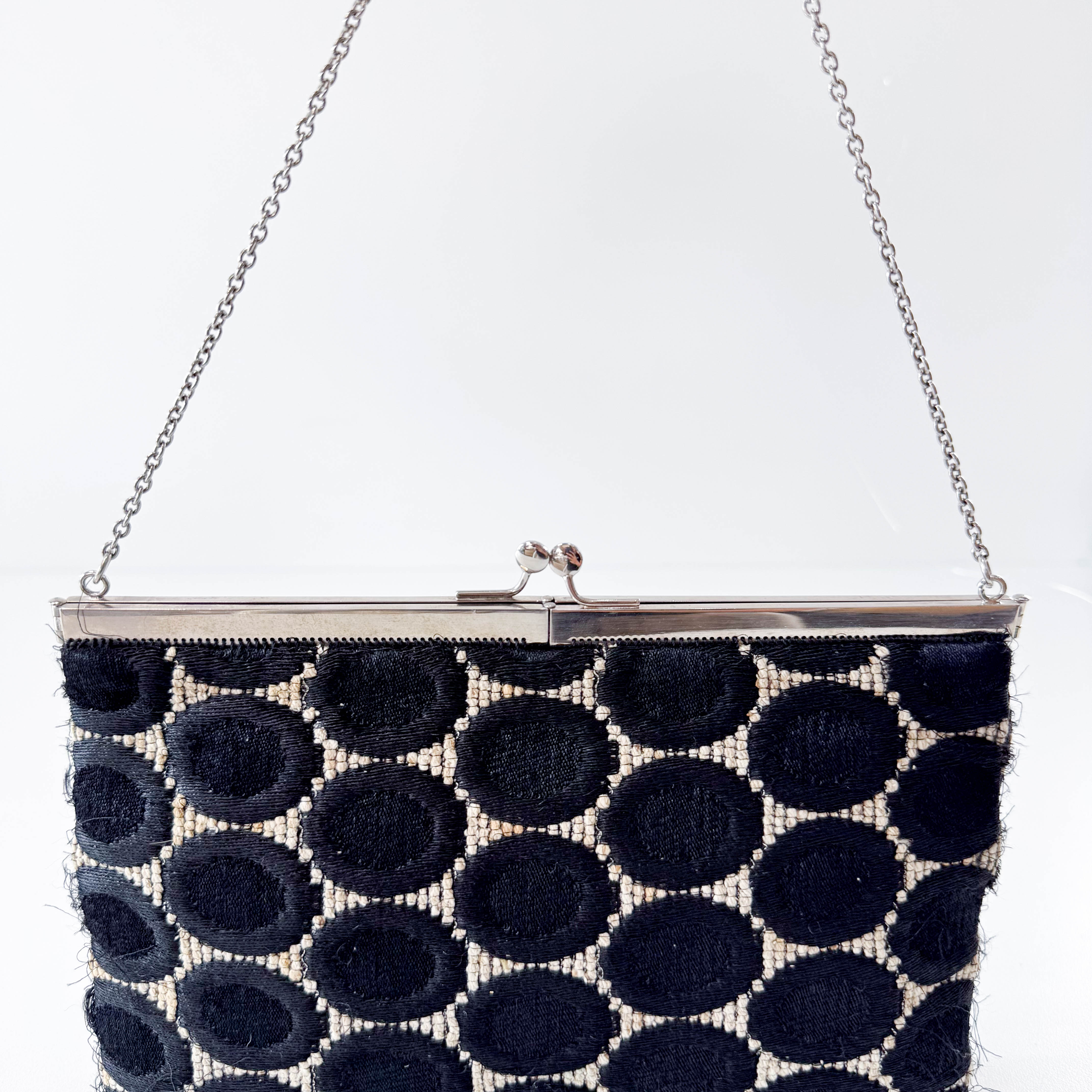 Black Silk Dots Chain Strap Purse