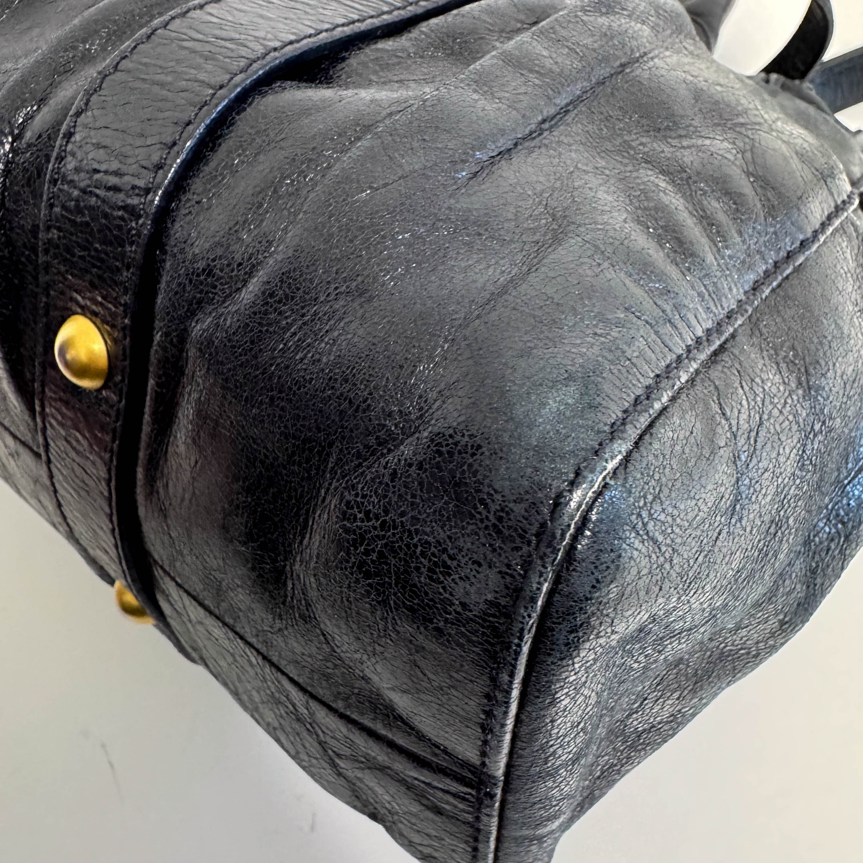 Vitello Black Leather Top Handle Bag