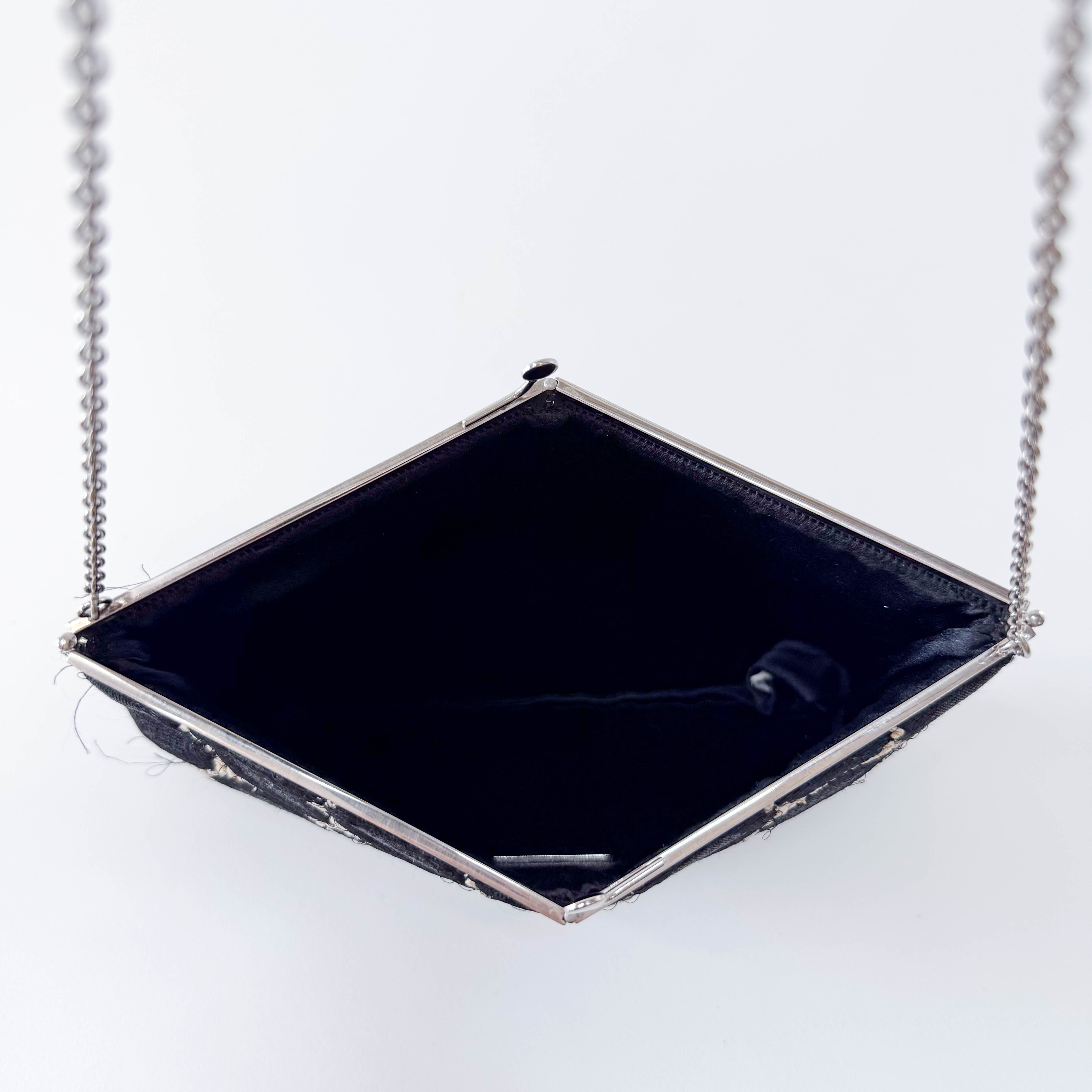 Black Silk Dots Chain Strap Purse