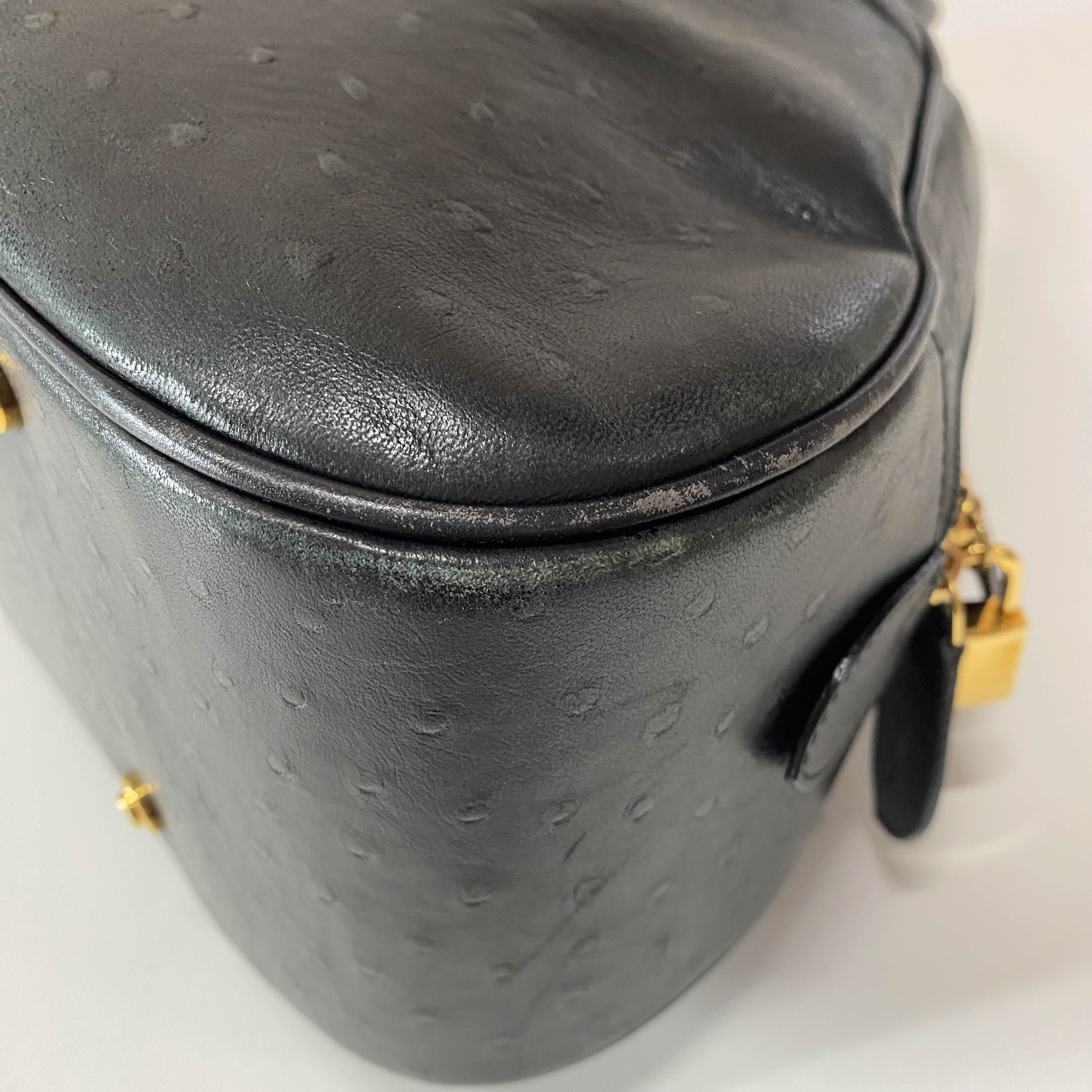 Double Saddle Black Ostrich Hand Bag
