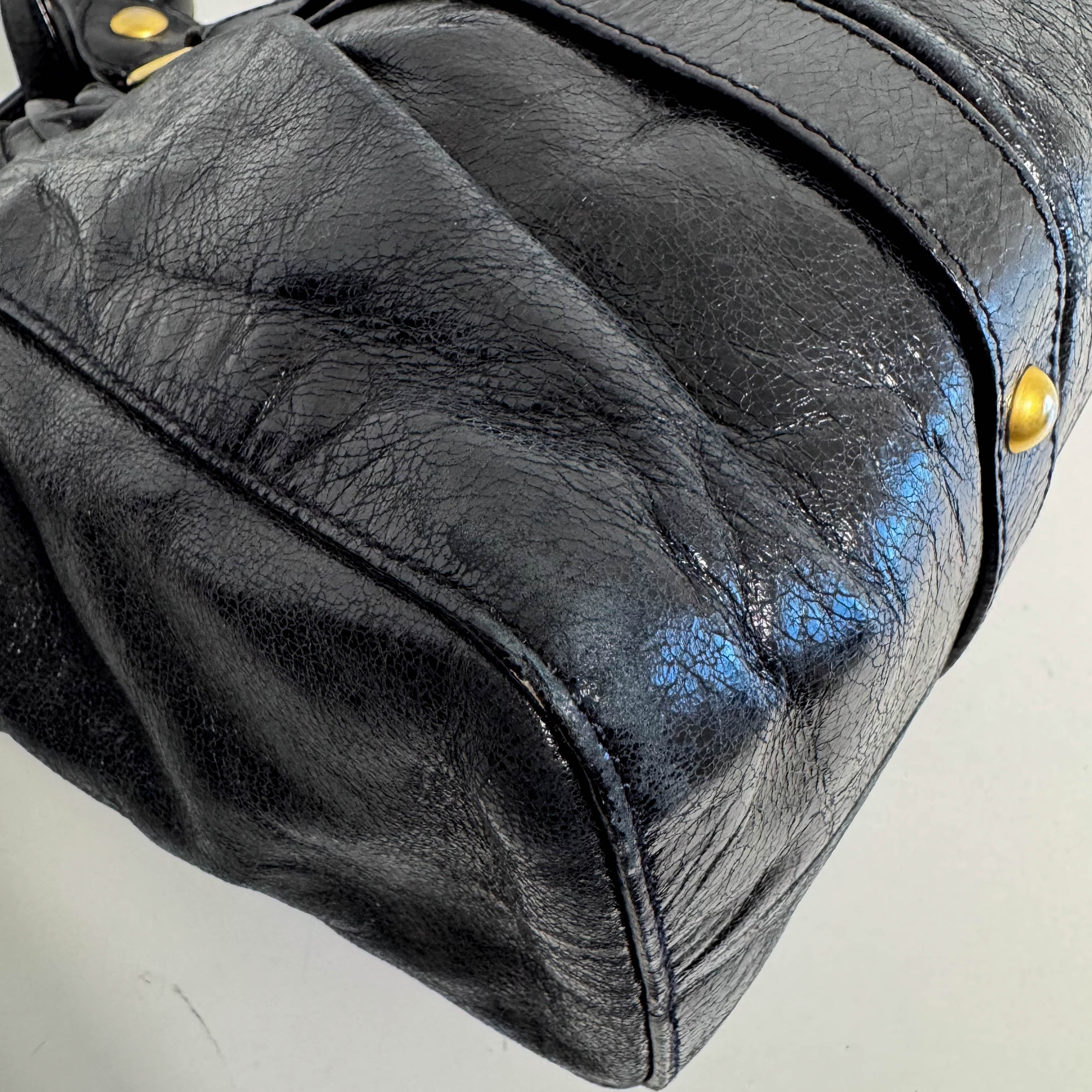 Vitello Black Leather Top Handle Bag