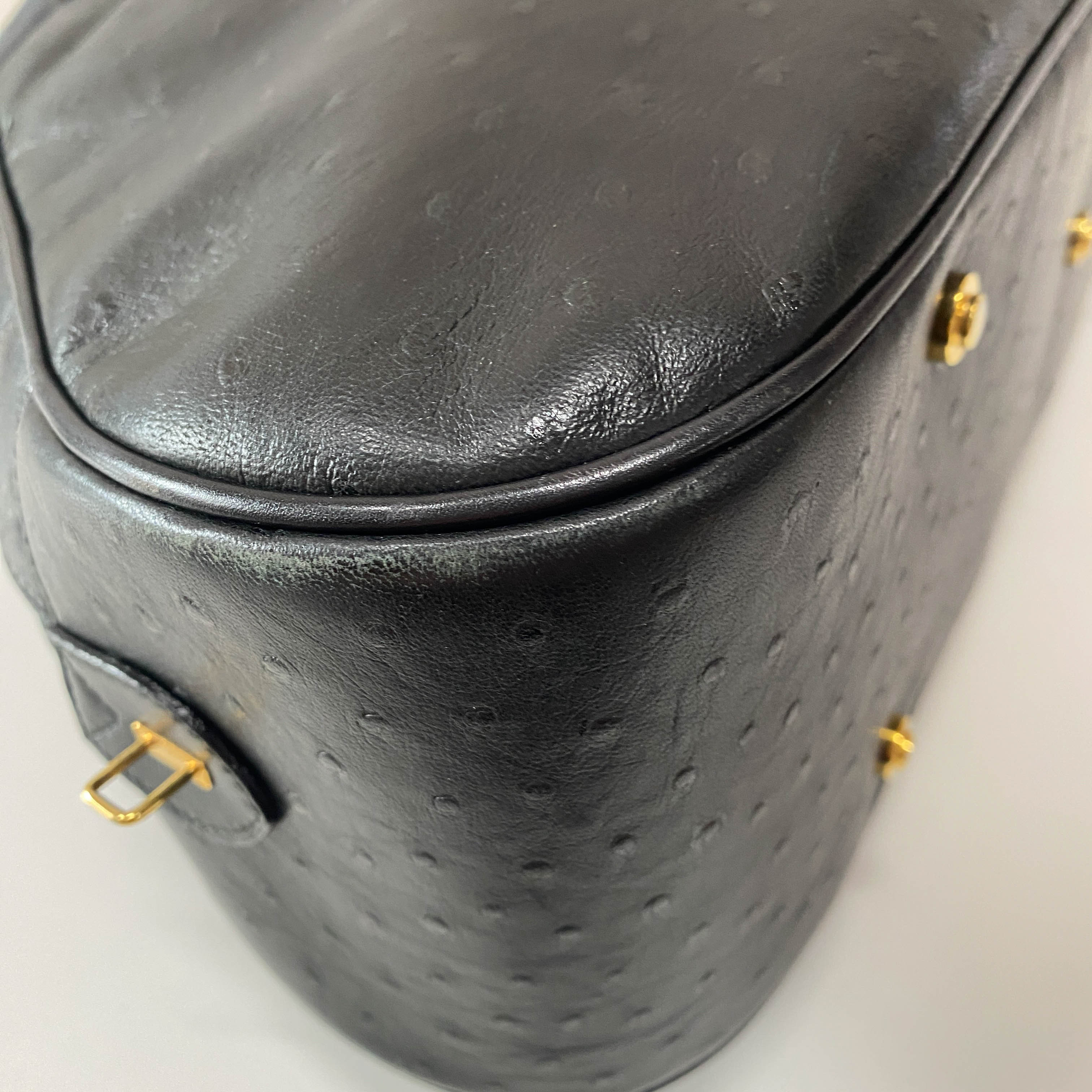 Double Saddle Black Ostrich Hand Bag