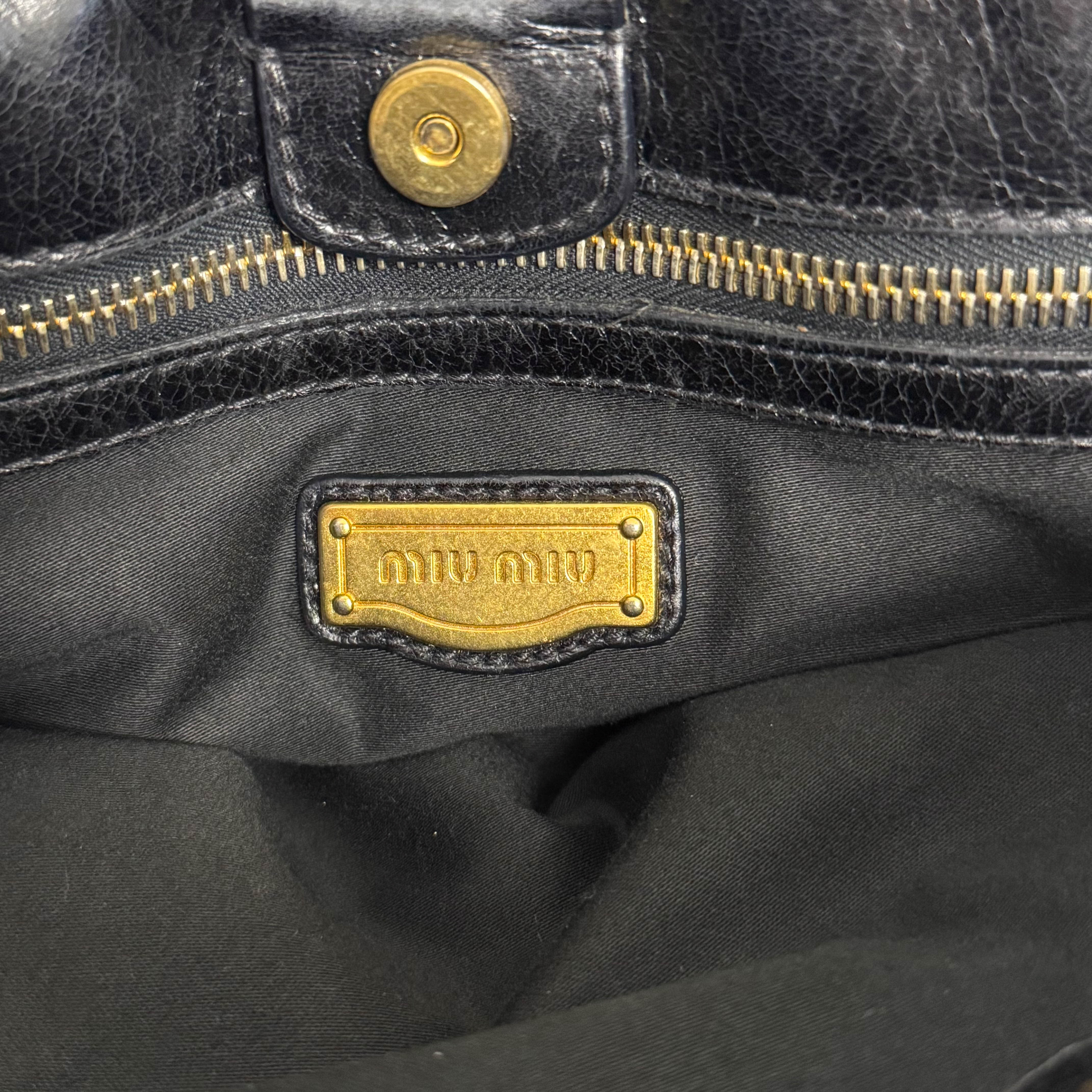 Vitello Black Leather Top Handle Bag