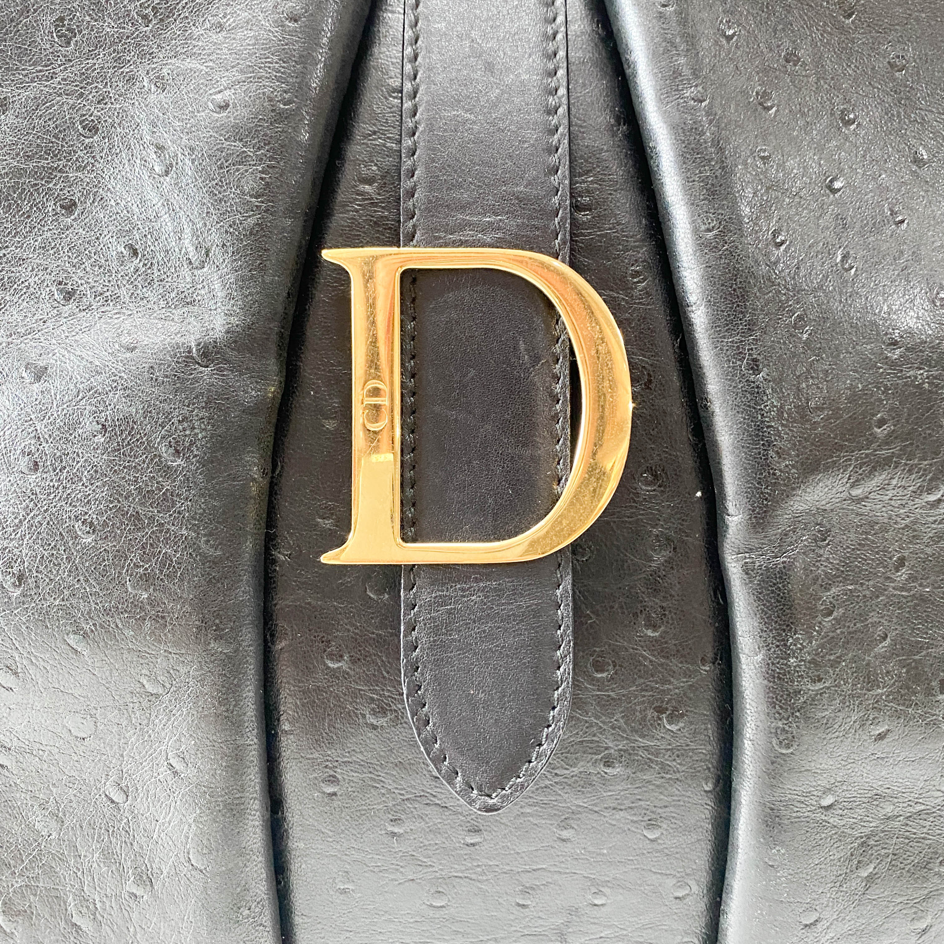 Double Saddle Black Ostrich Hand Bag