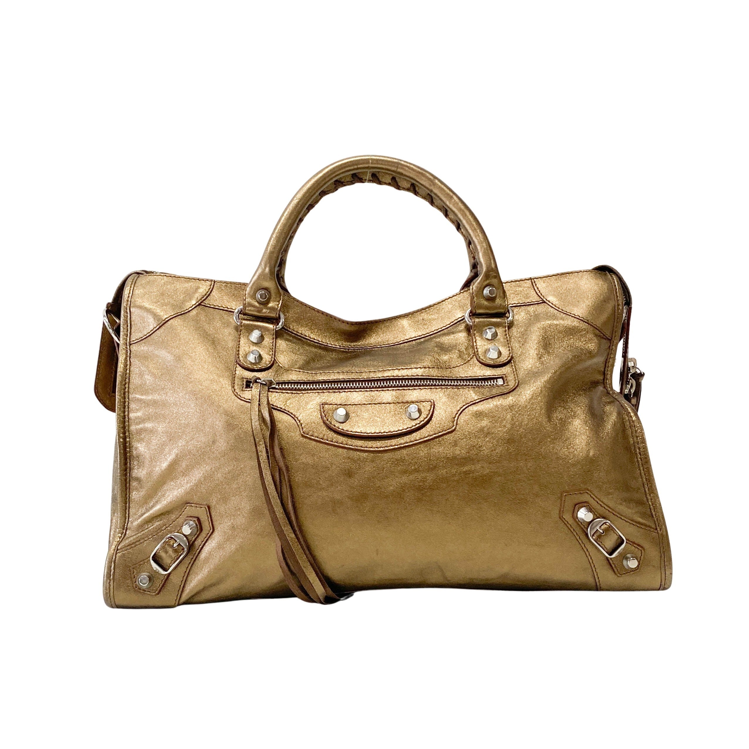 The City Gold Leather Hand bag