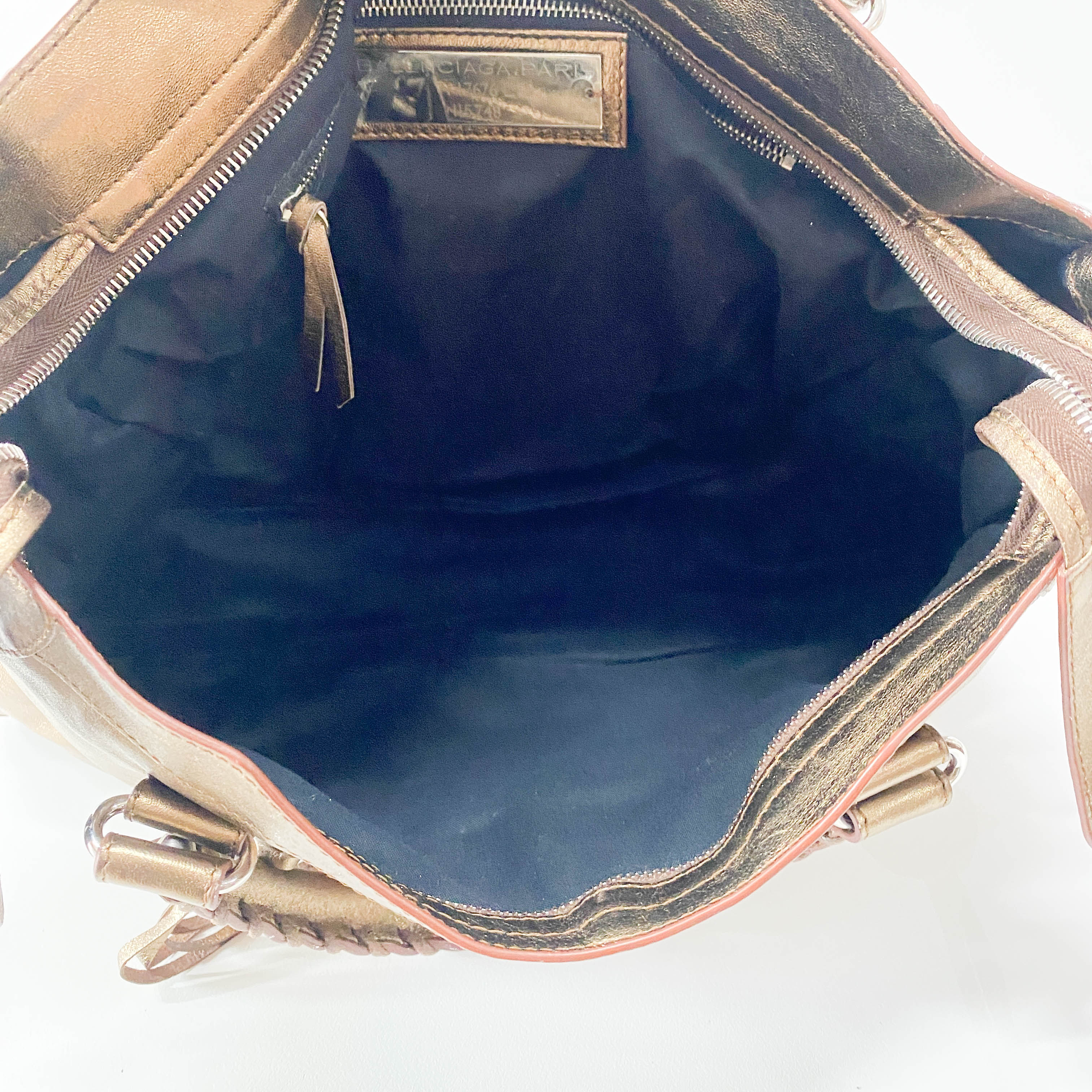 The City Gold Leather Hand bag