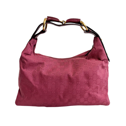 Horsebit Pink Canvas Hobo Shoulder Bag