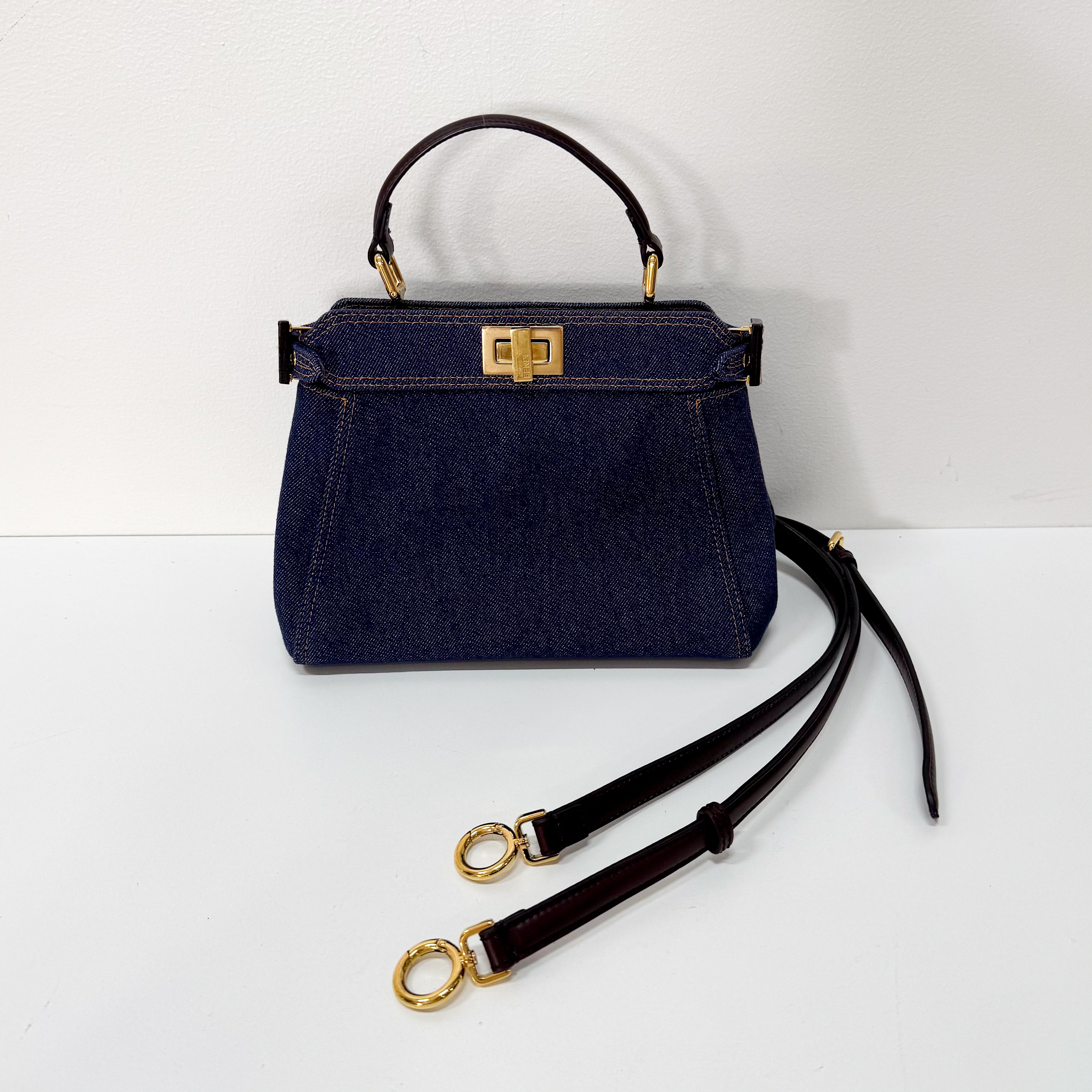Mini Peek-a-Boo Denim with Brown Handle Bag