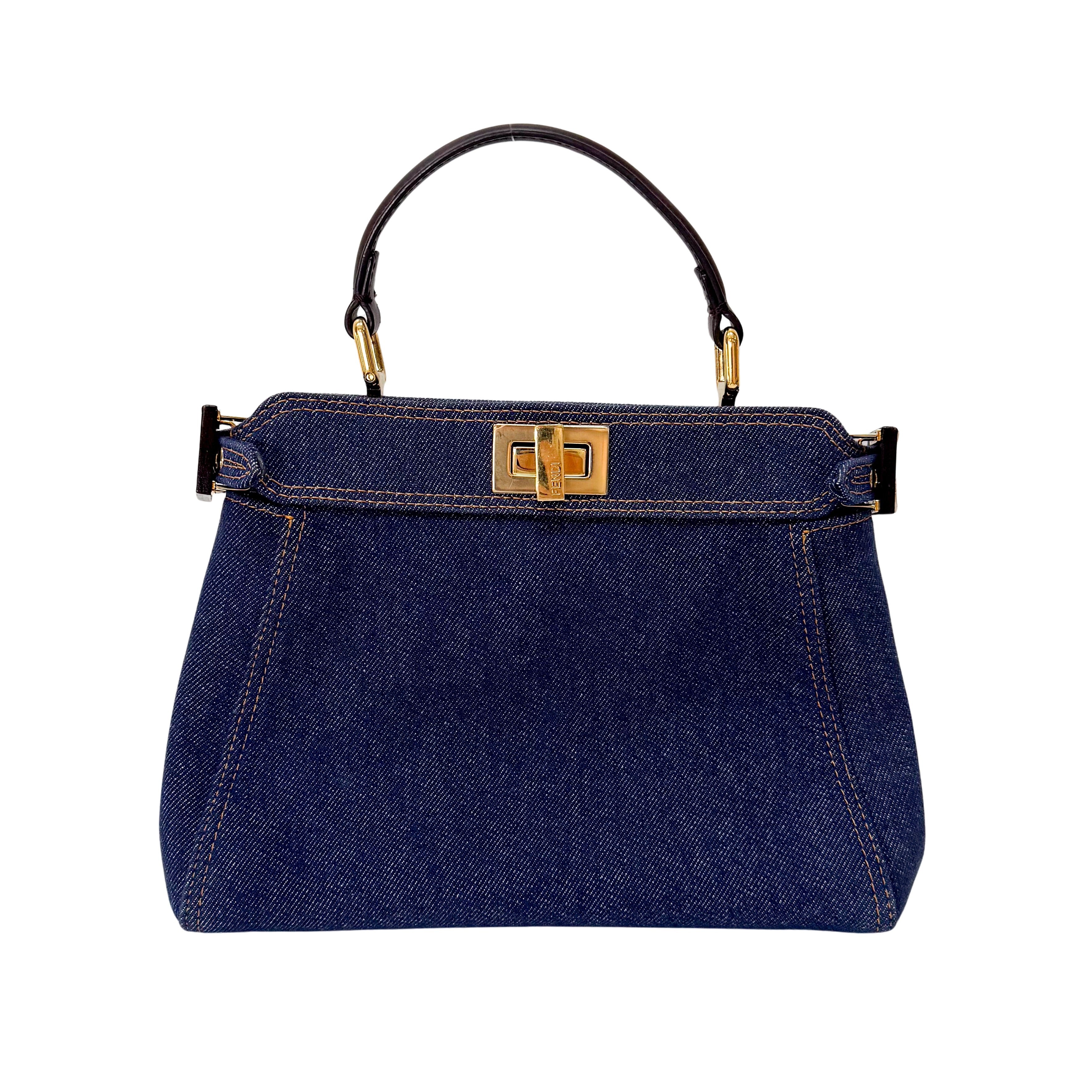 Mini Peek-a-Boo Denim with Brown Handle Bag