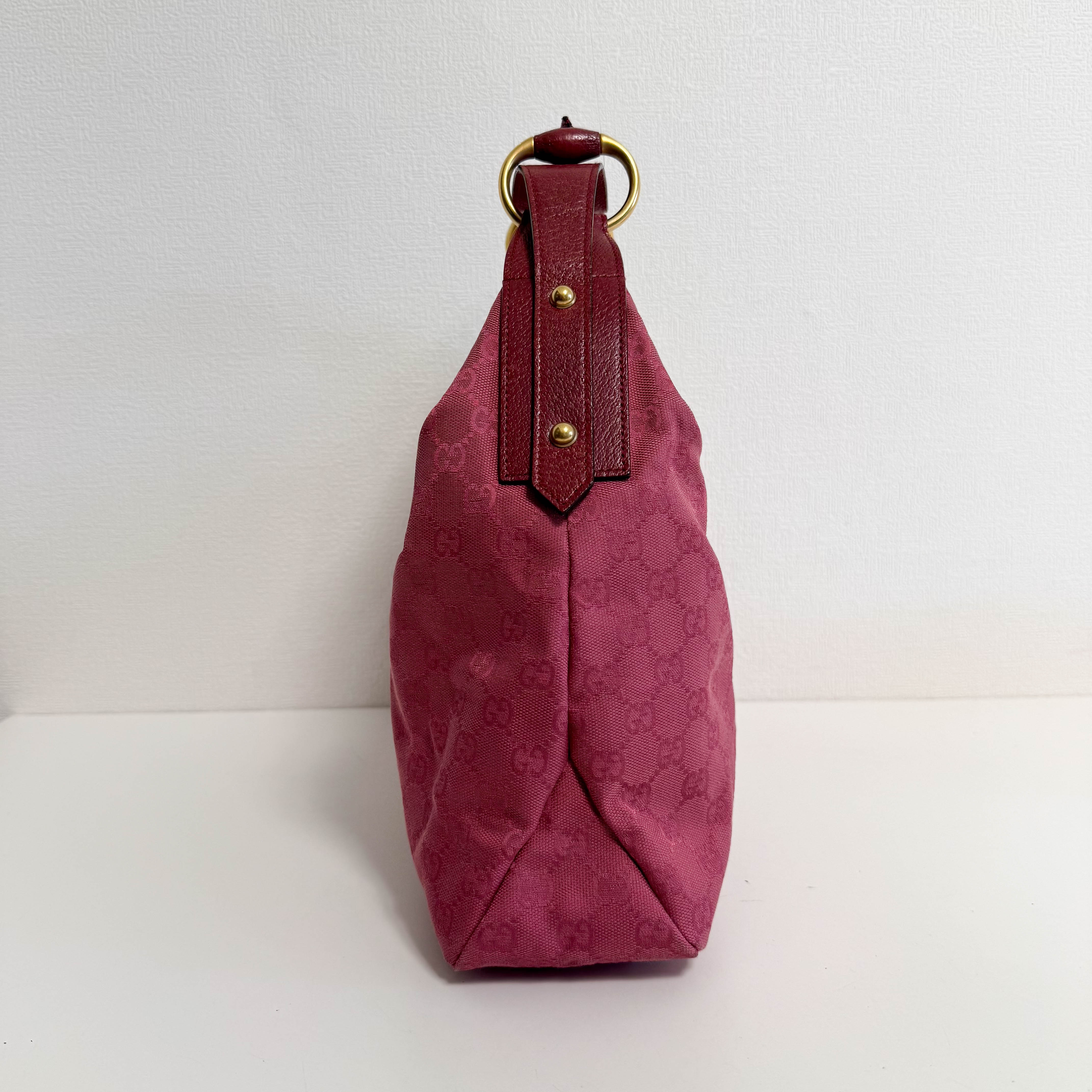 Horsebit Pink Canvas Hobo Shoulder Bag
