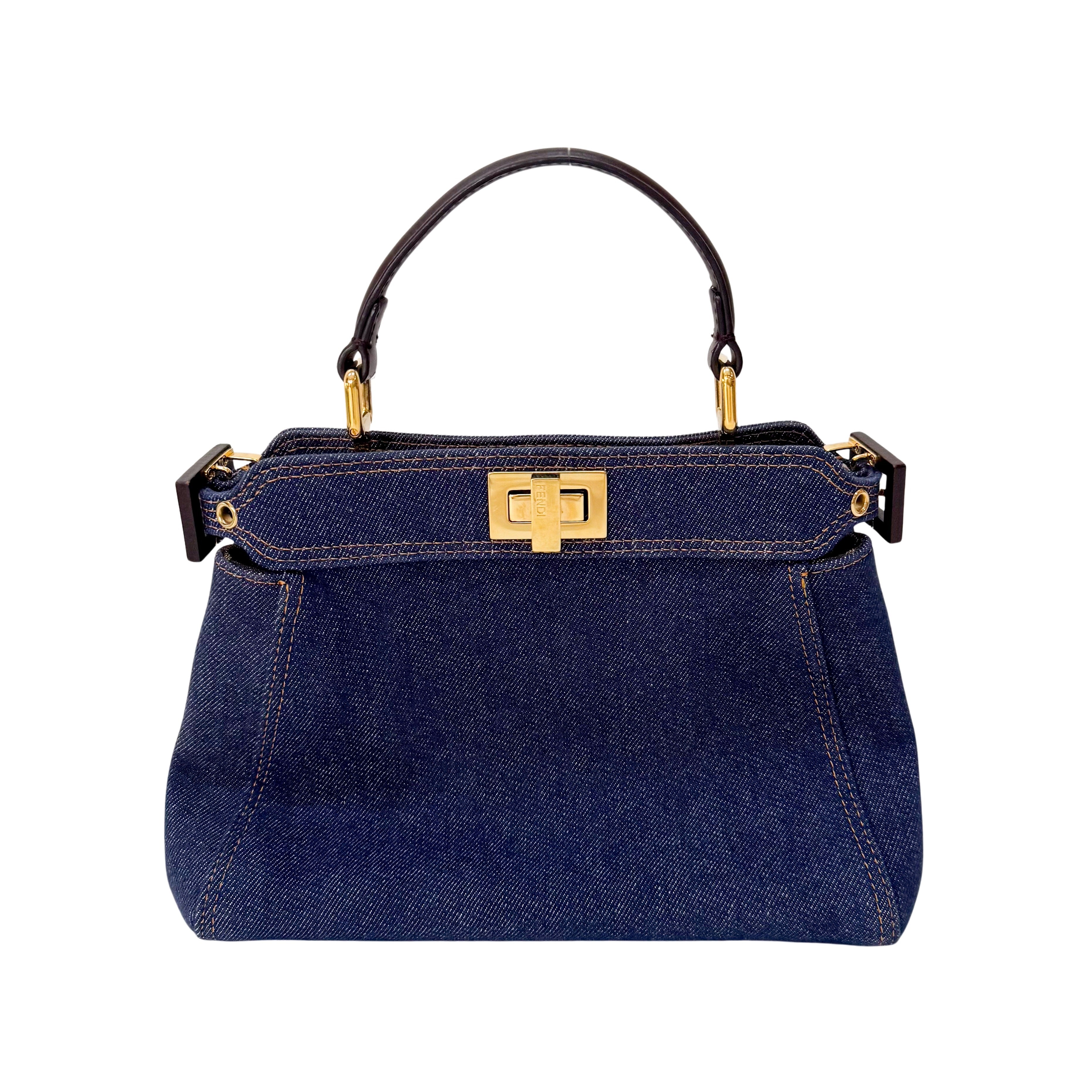 Mini Peek-a-Boo Denim with Brown Handle Bag