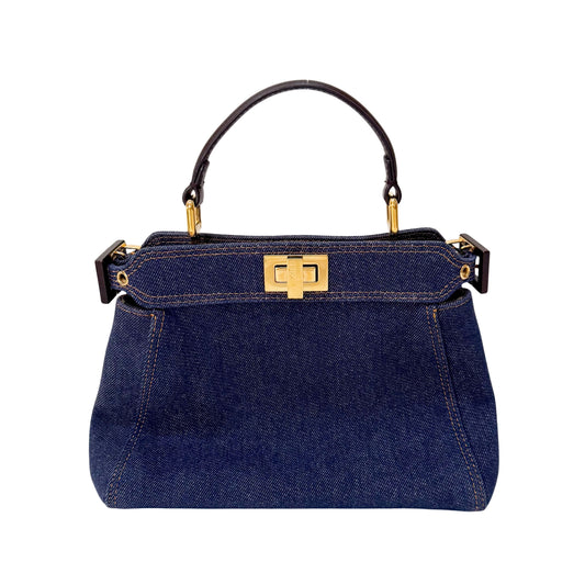 Mini Peek-a-Boo Denim with Brown Handle Bag