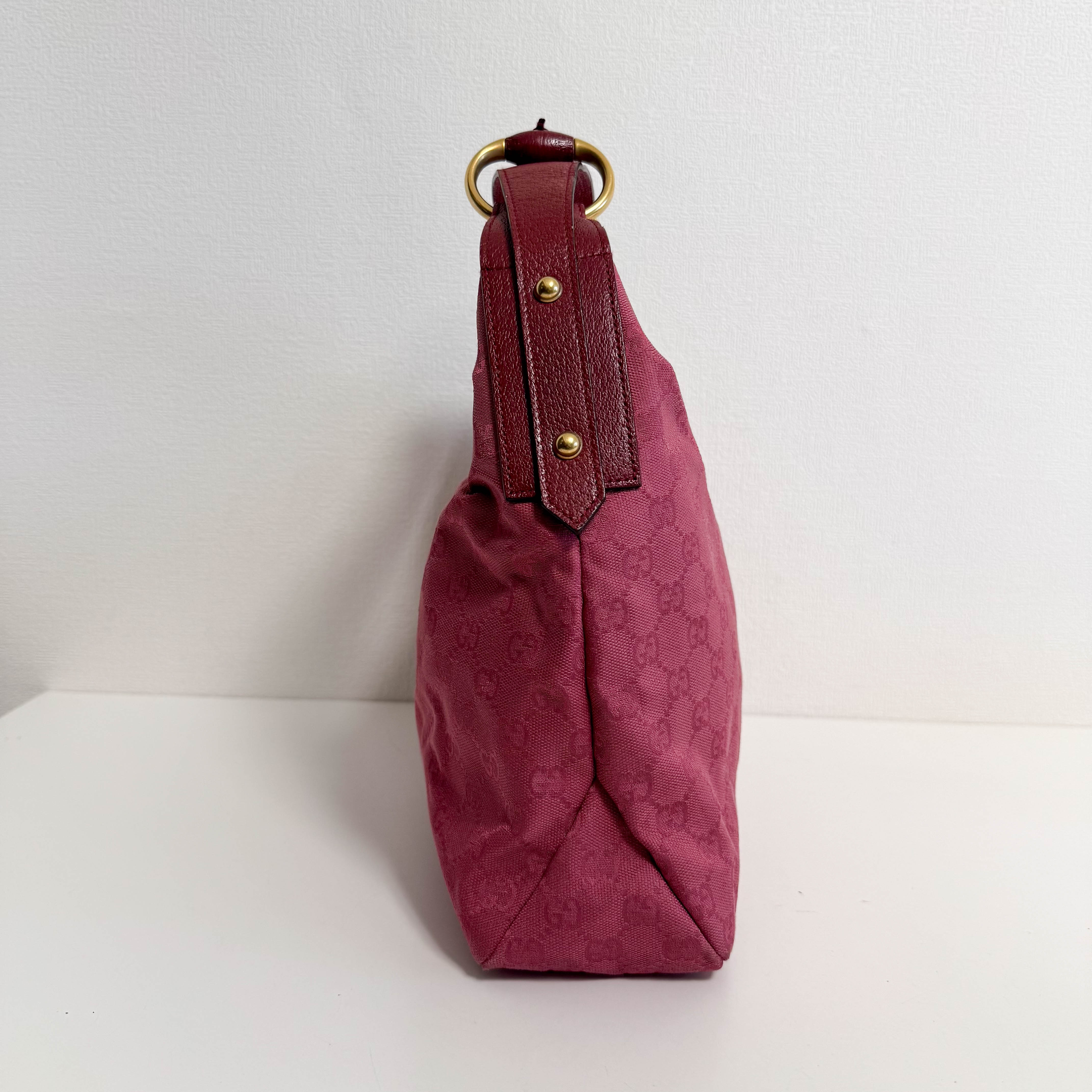 Horsebit Pink Canvas Hobo Shoulder Bag