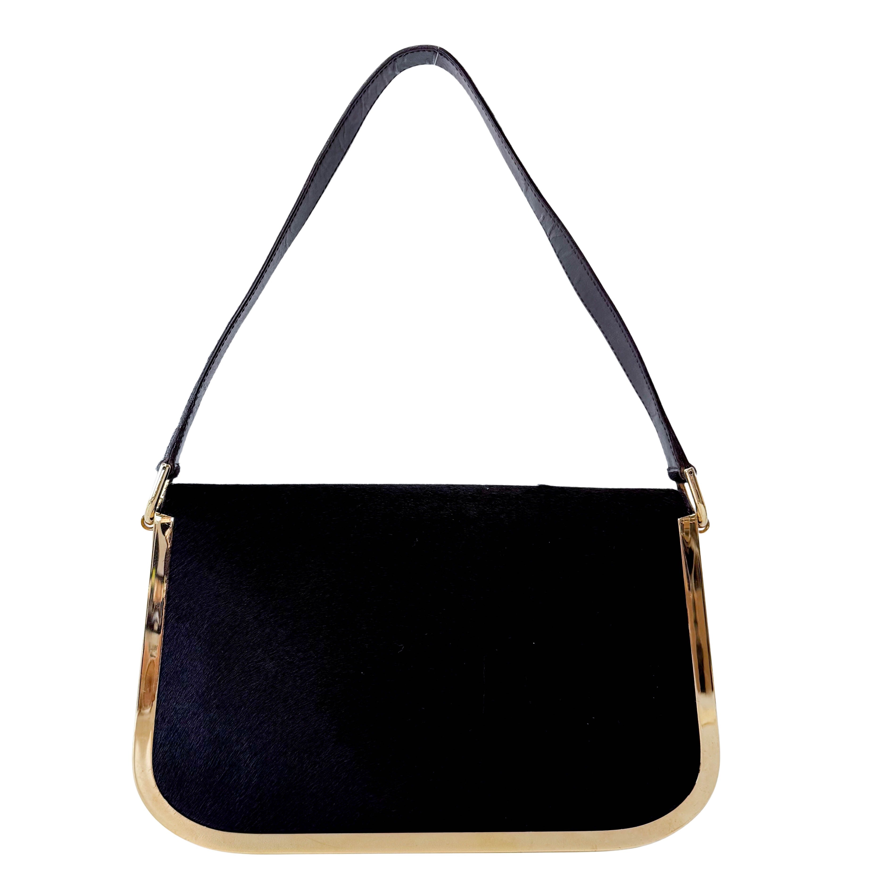 Black Pony Hair with Gold Frame Flap Bag