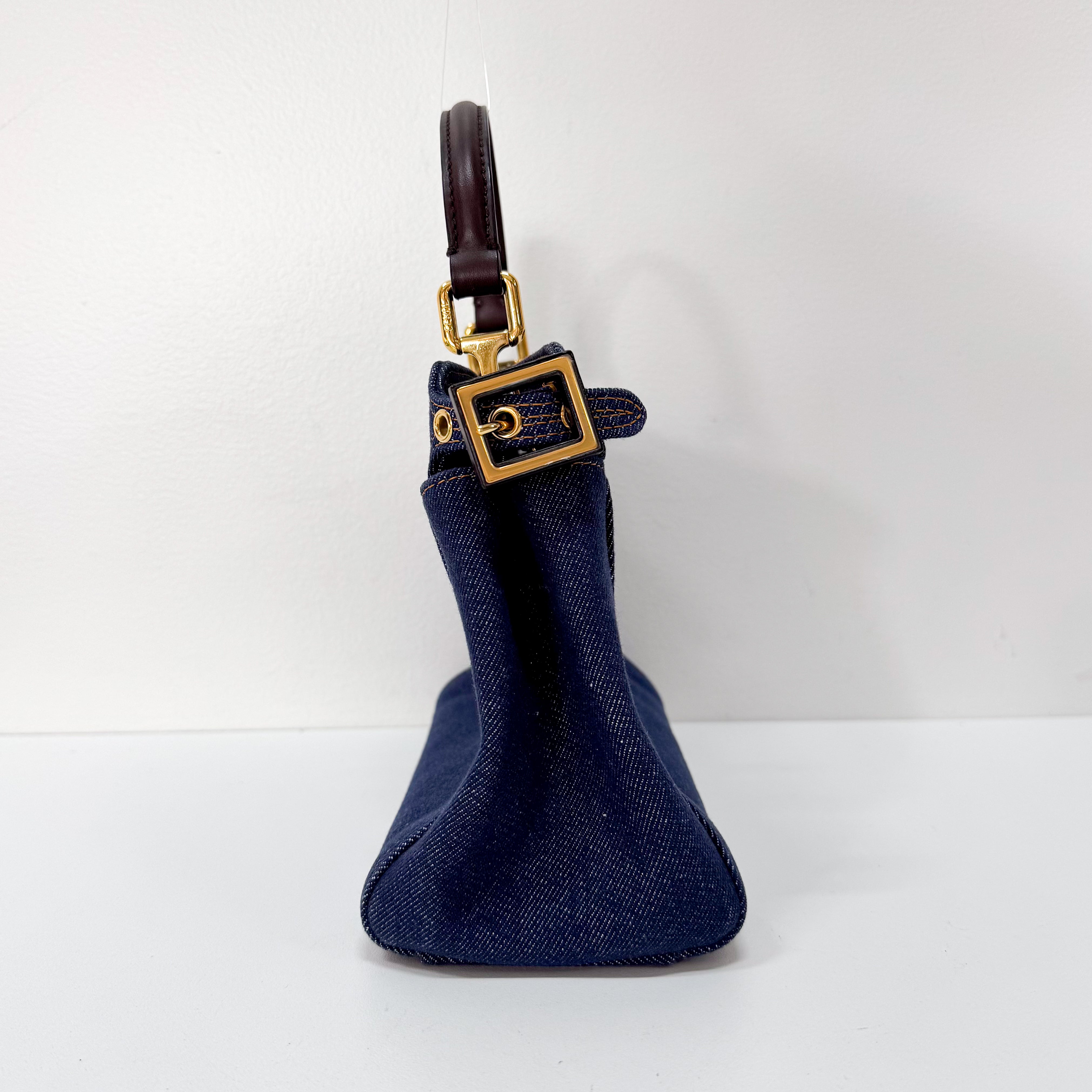 Mini Peek-a-Boo Denim with Brown Handle Bag