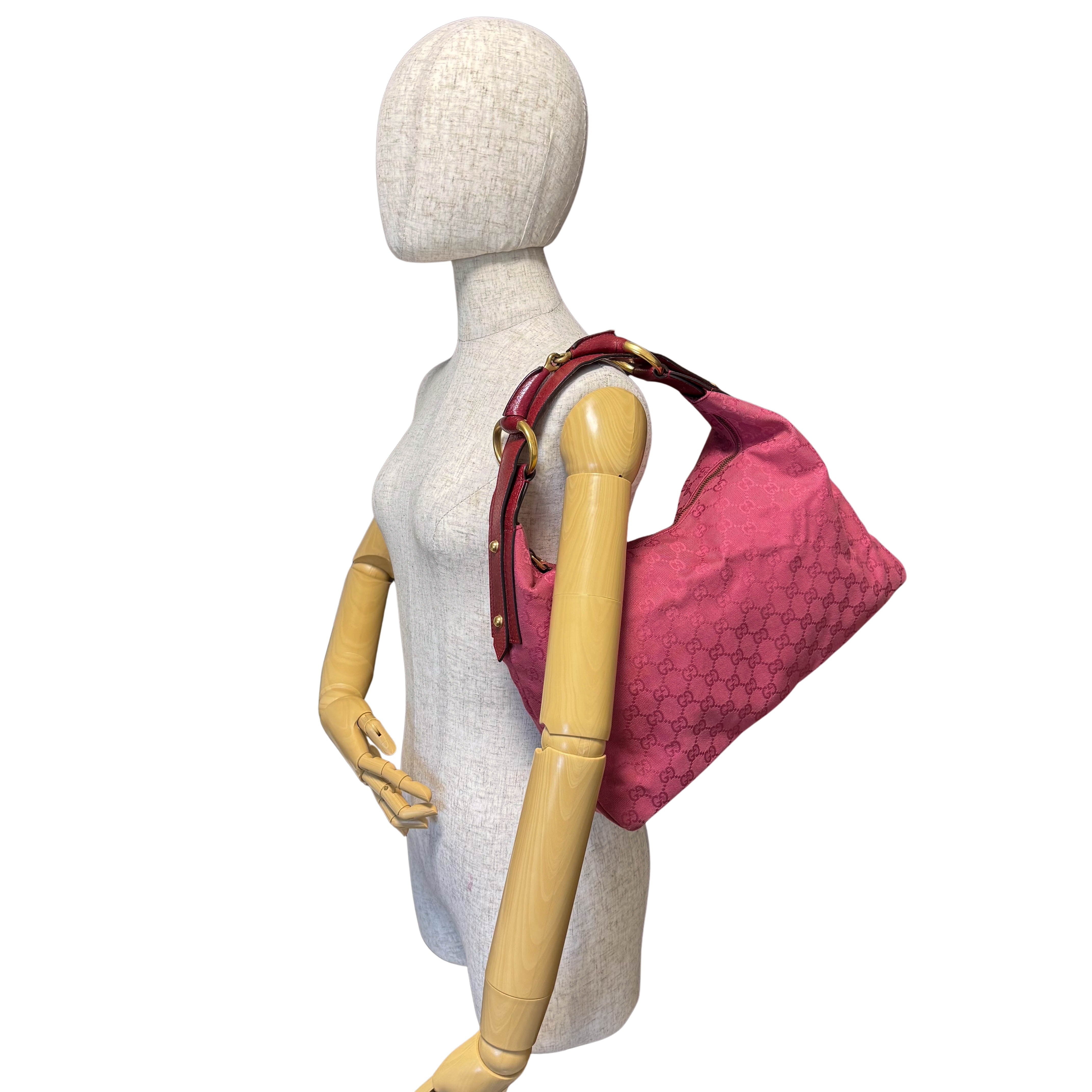 Horsebit Pink Canvas Hobo Shoulder Bag