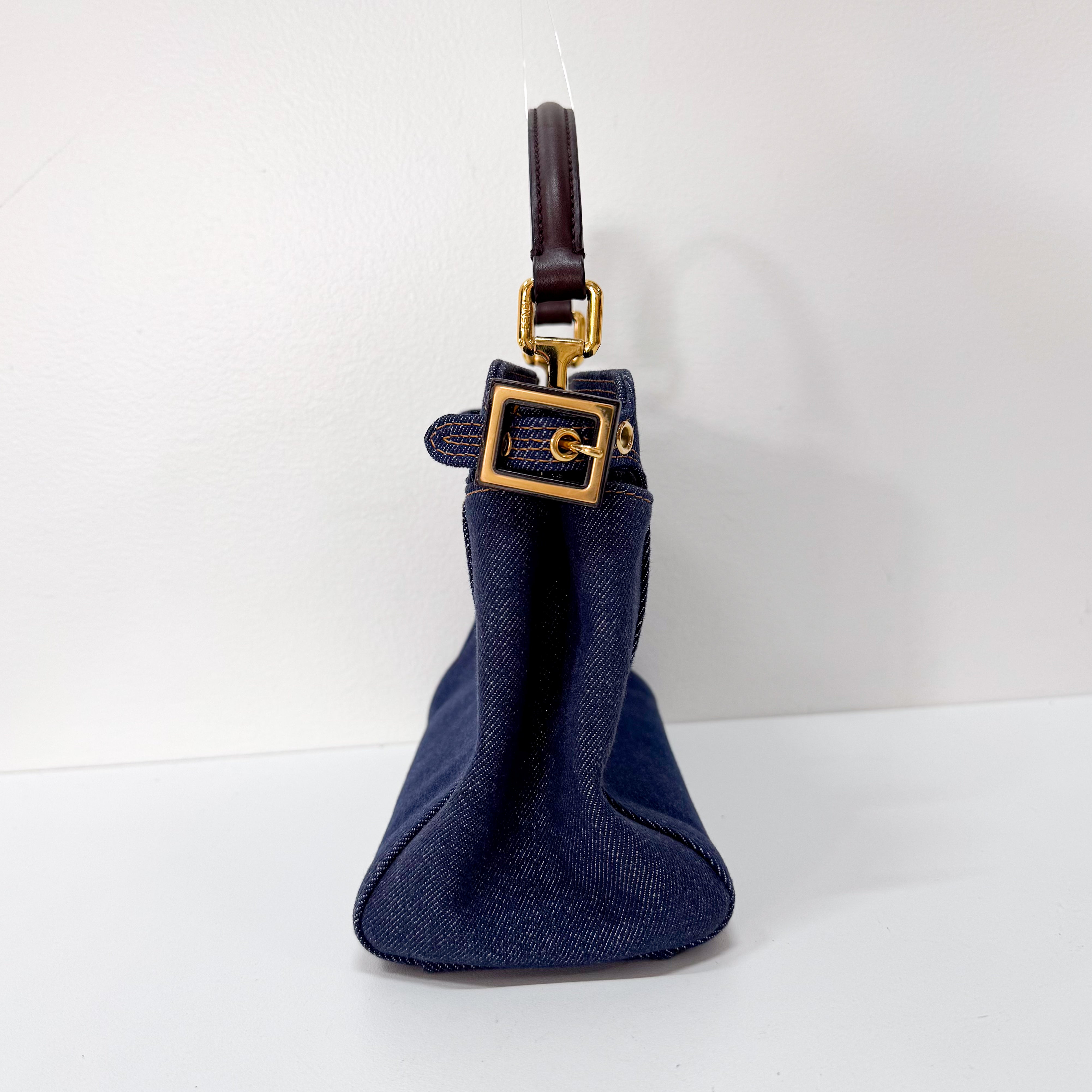 Mini Peek-a-Boo Denim with Brown Handle Bag