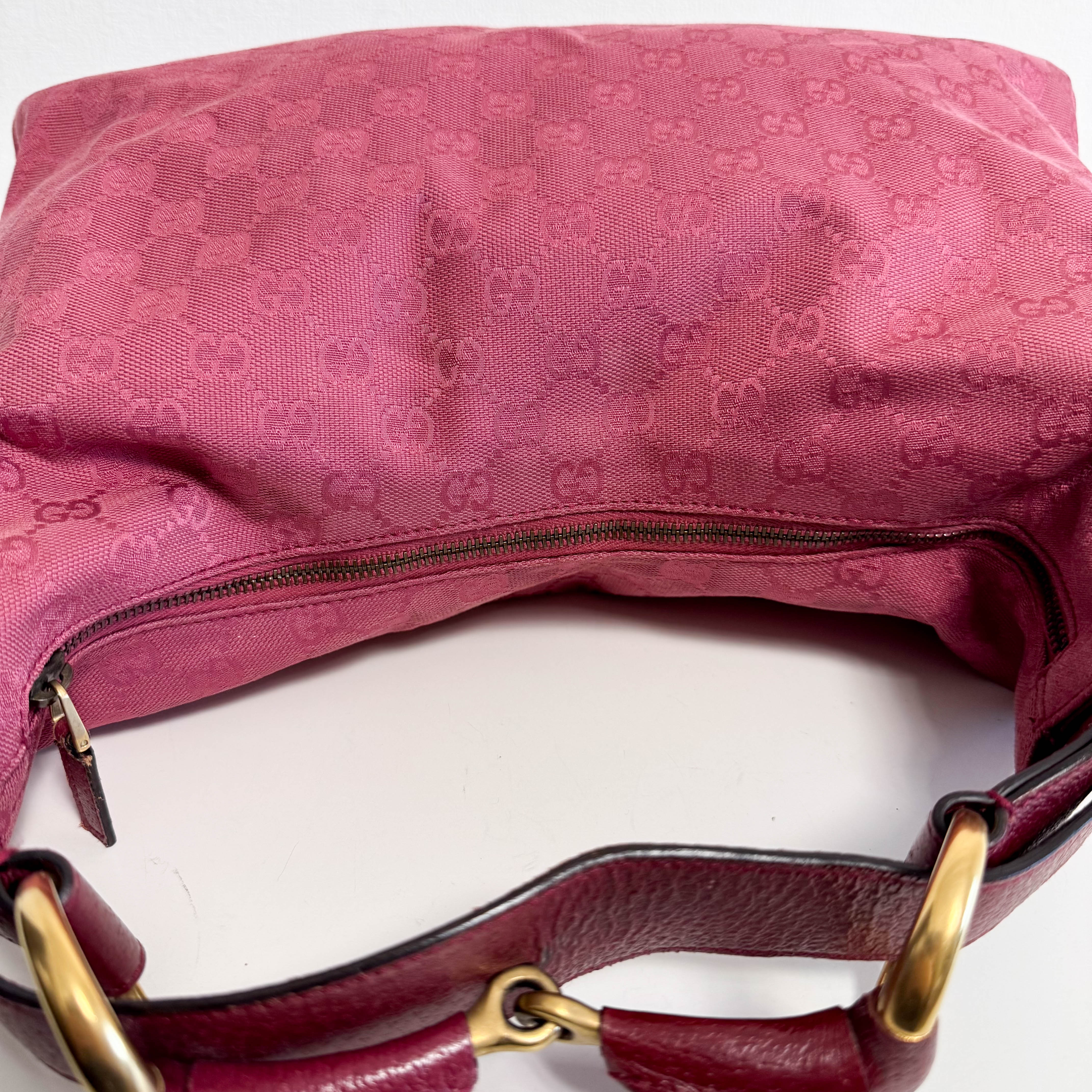 Horsebit Pink Canvas Hobo Shoulder Bag