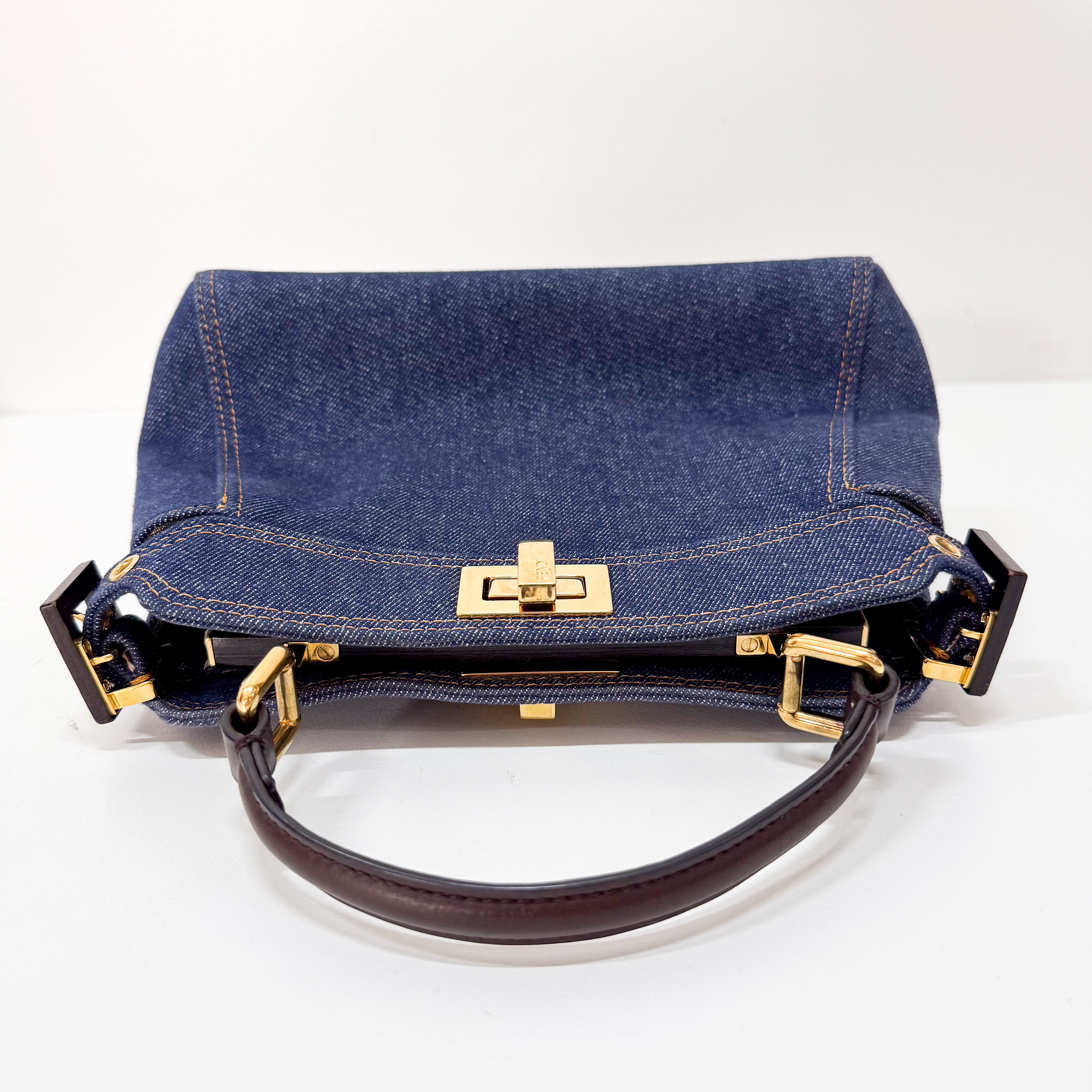 Mini Peek-a-Boo Denim with Brown Handle Bag