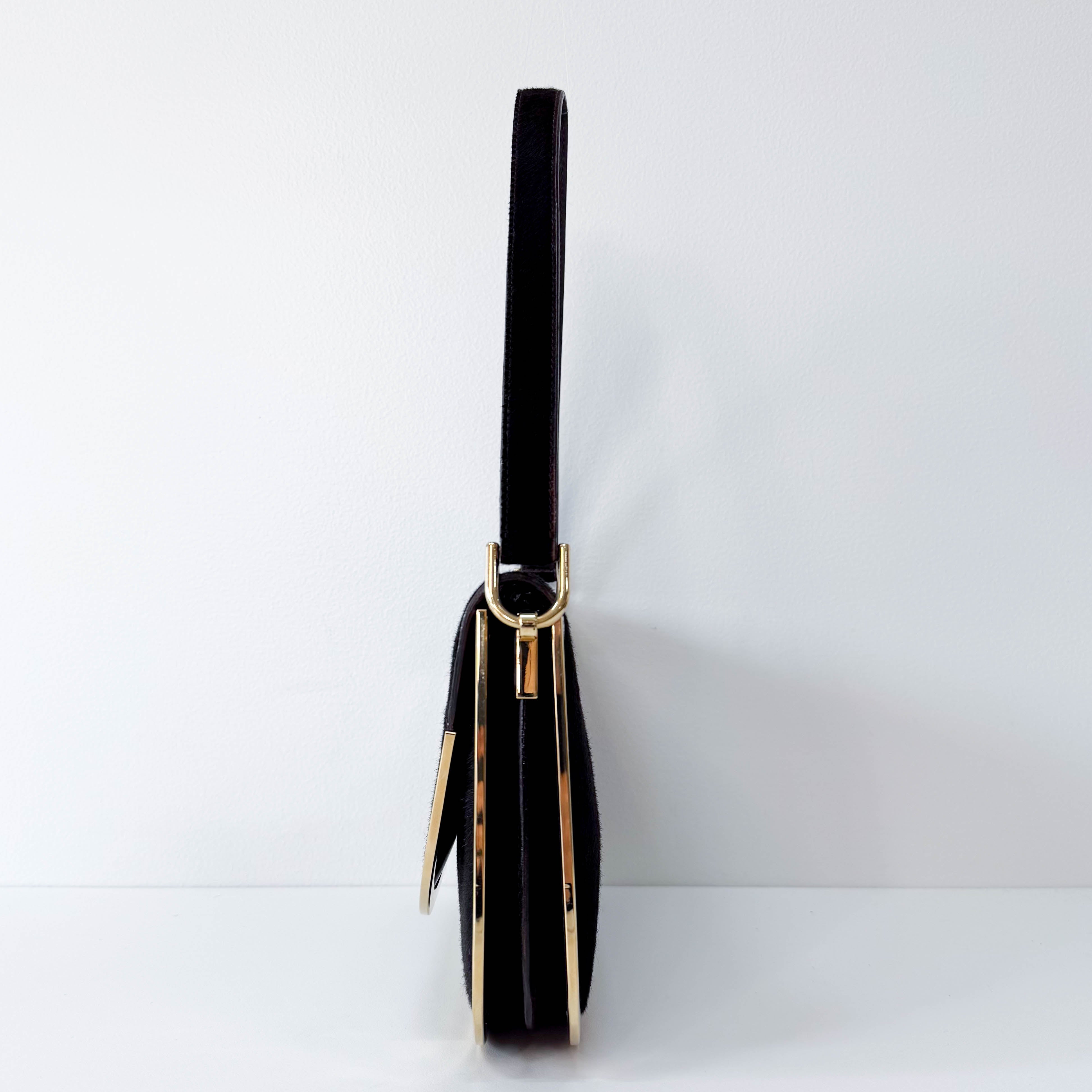 Black Pony Hair with Gold Frame Flap Bag