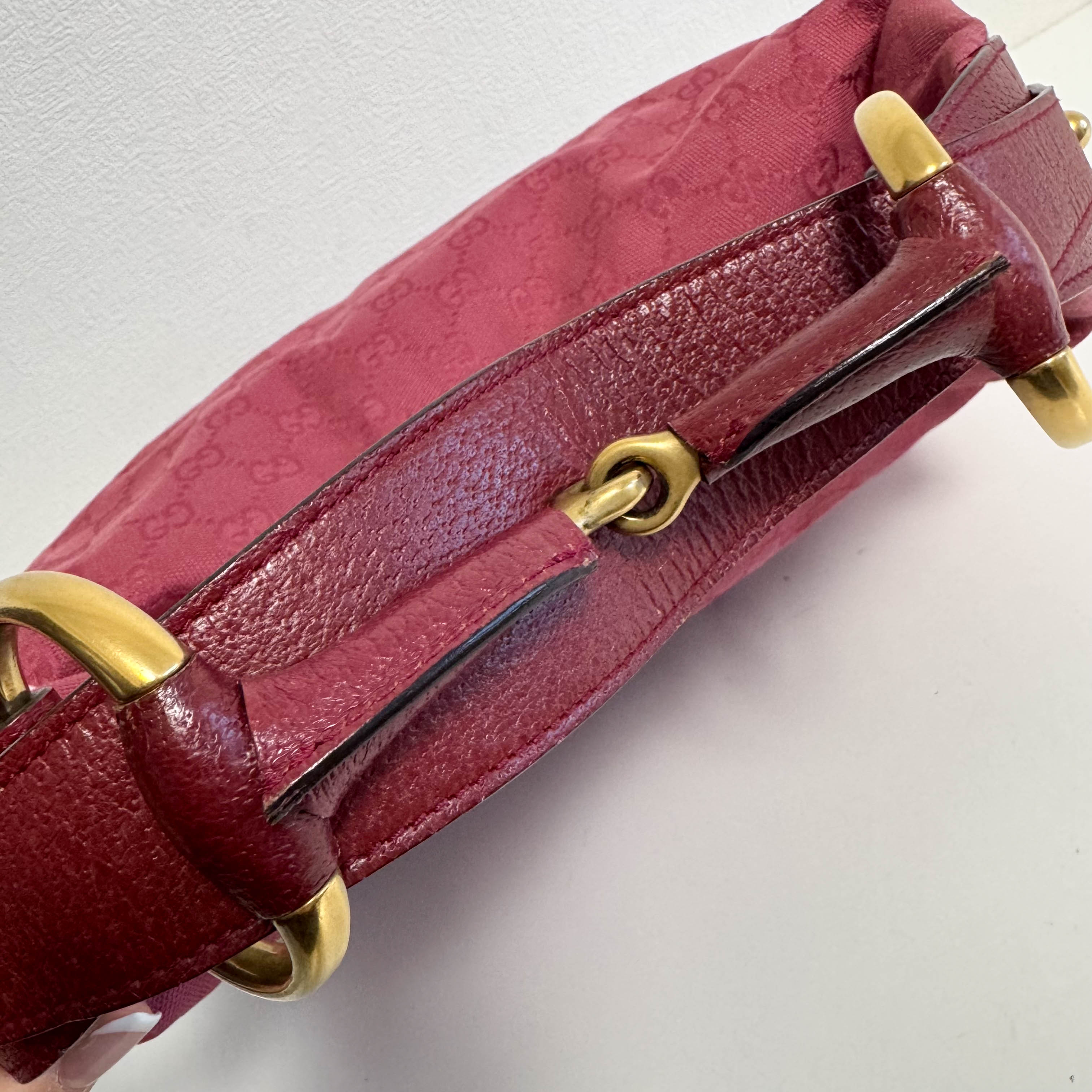 Horsebit Pink Canvas Hobo Shoulder Bag