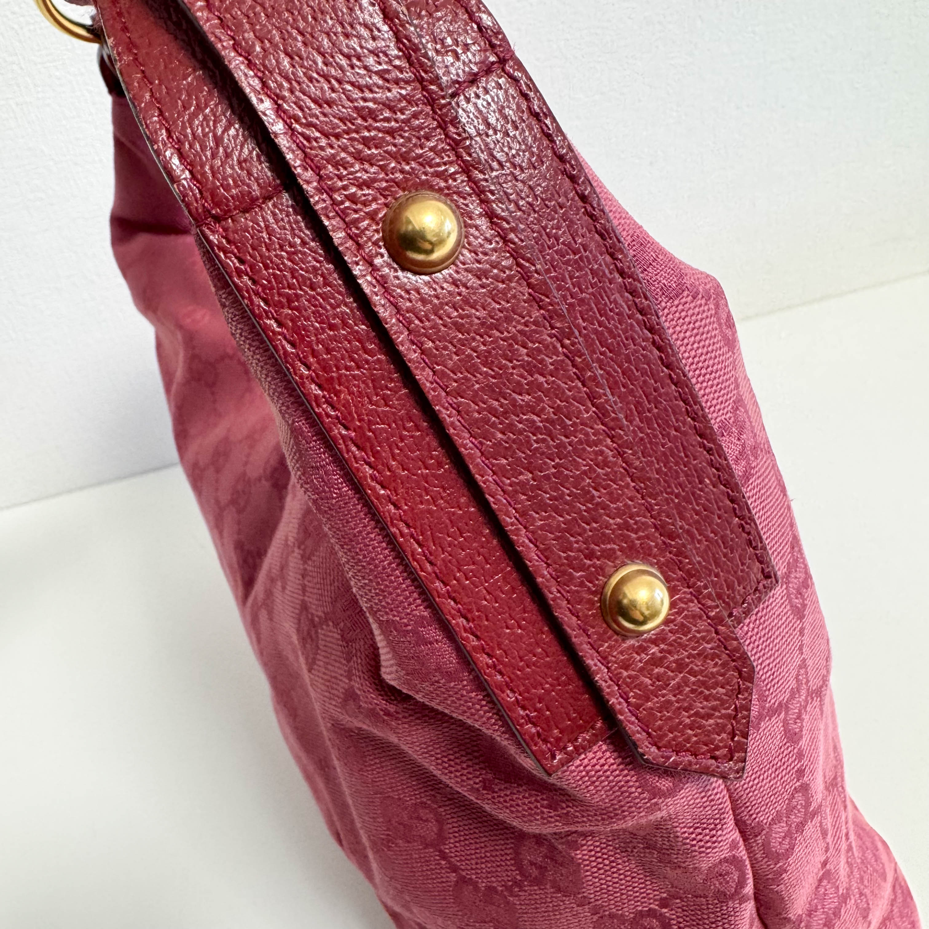 Horsebit Pink Canvas Hobo Shoulder Bag