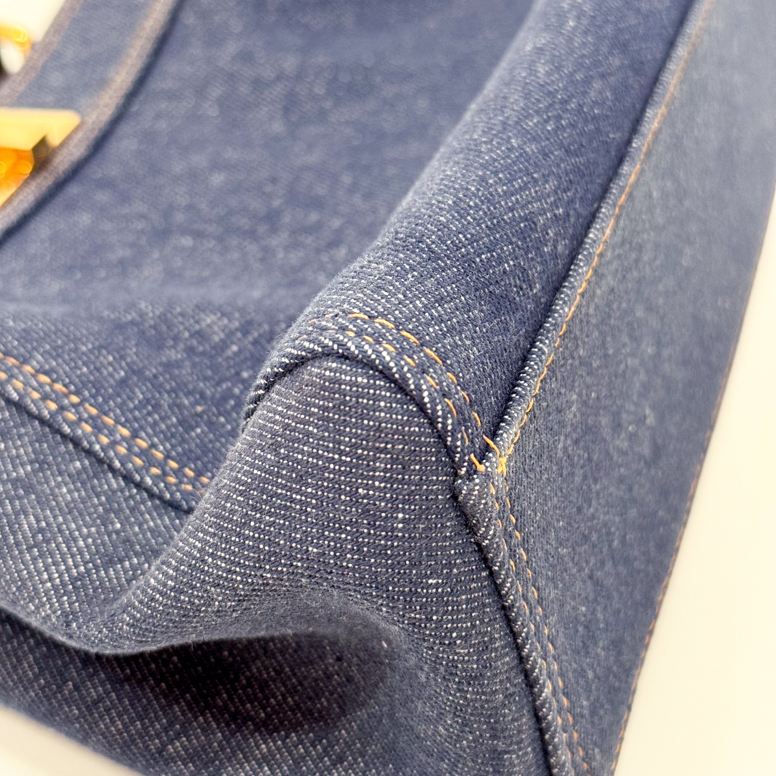 Mini Peek-a-Boo Denim with Brown Handle Bag