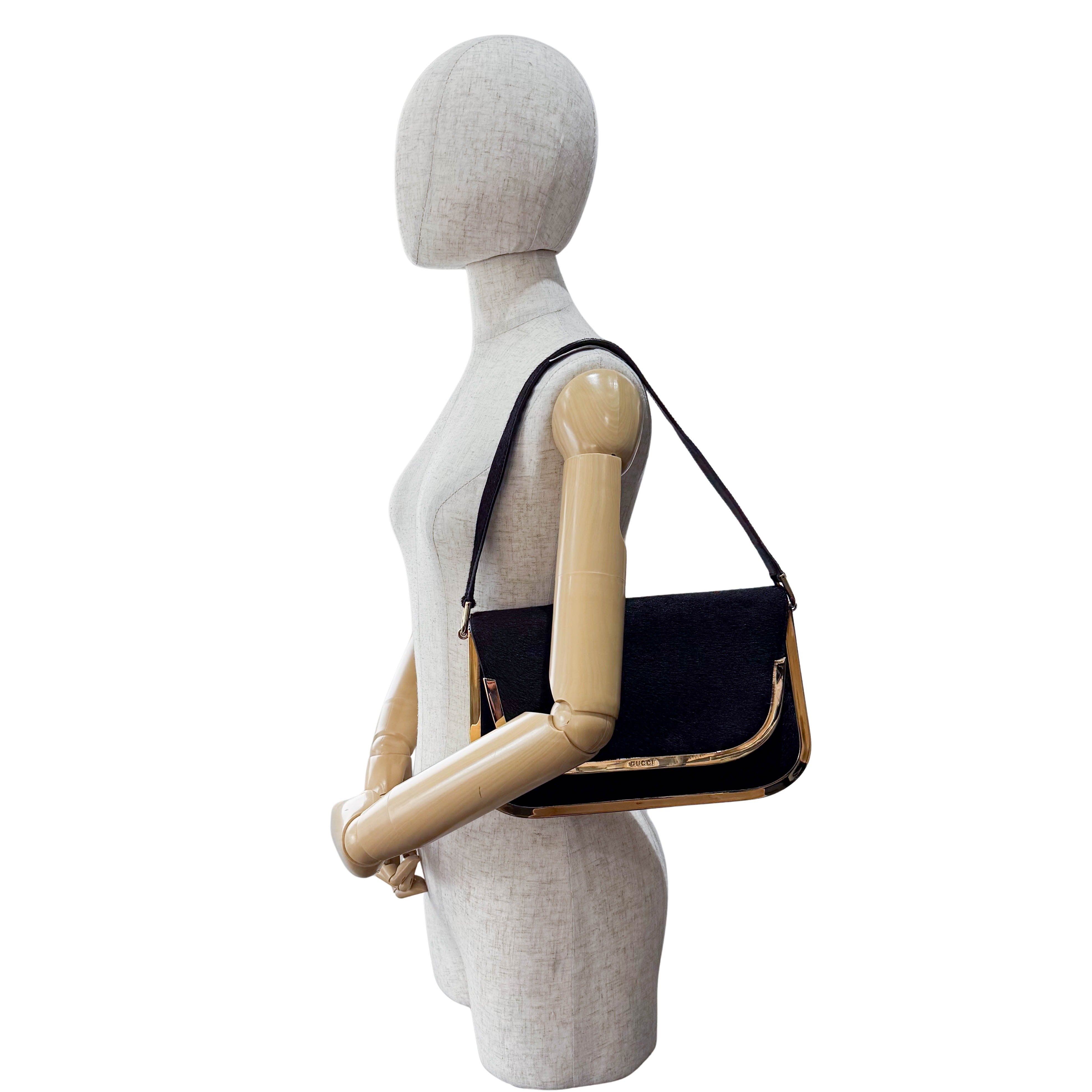 Black Pony Hair with Gold Frame Flap Bag