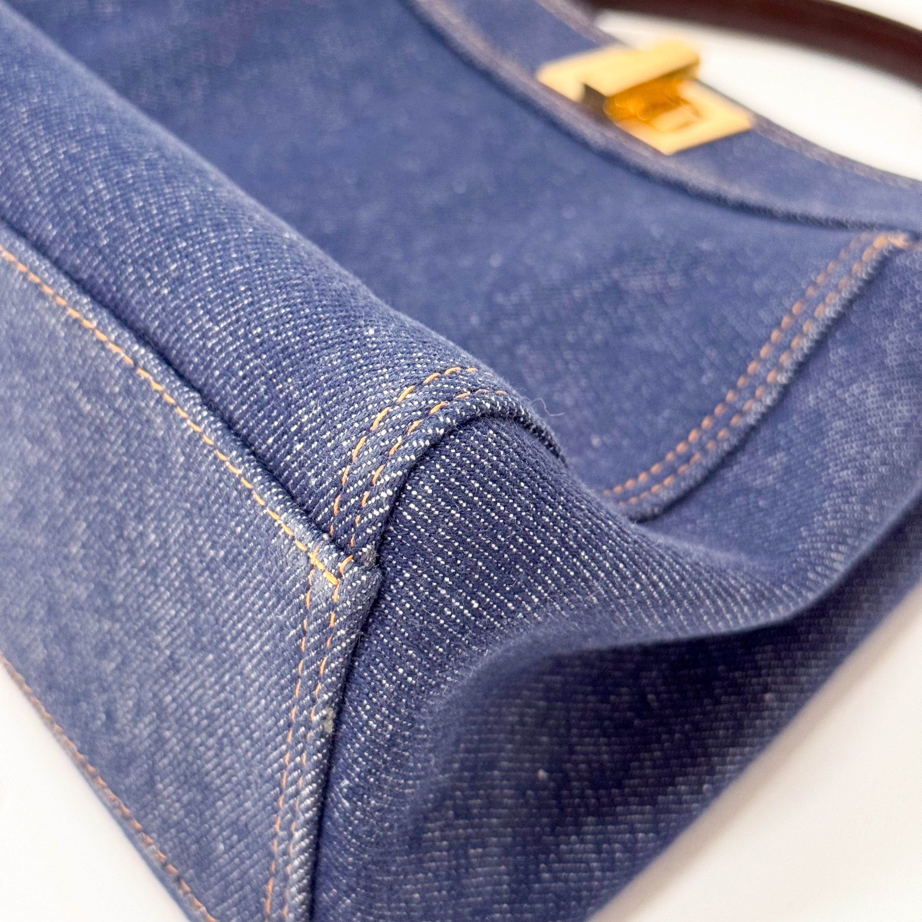 Mini Peek-a-Boo Denim with Brown Handle Bag