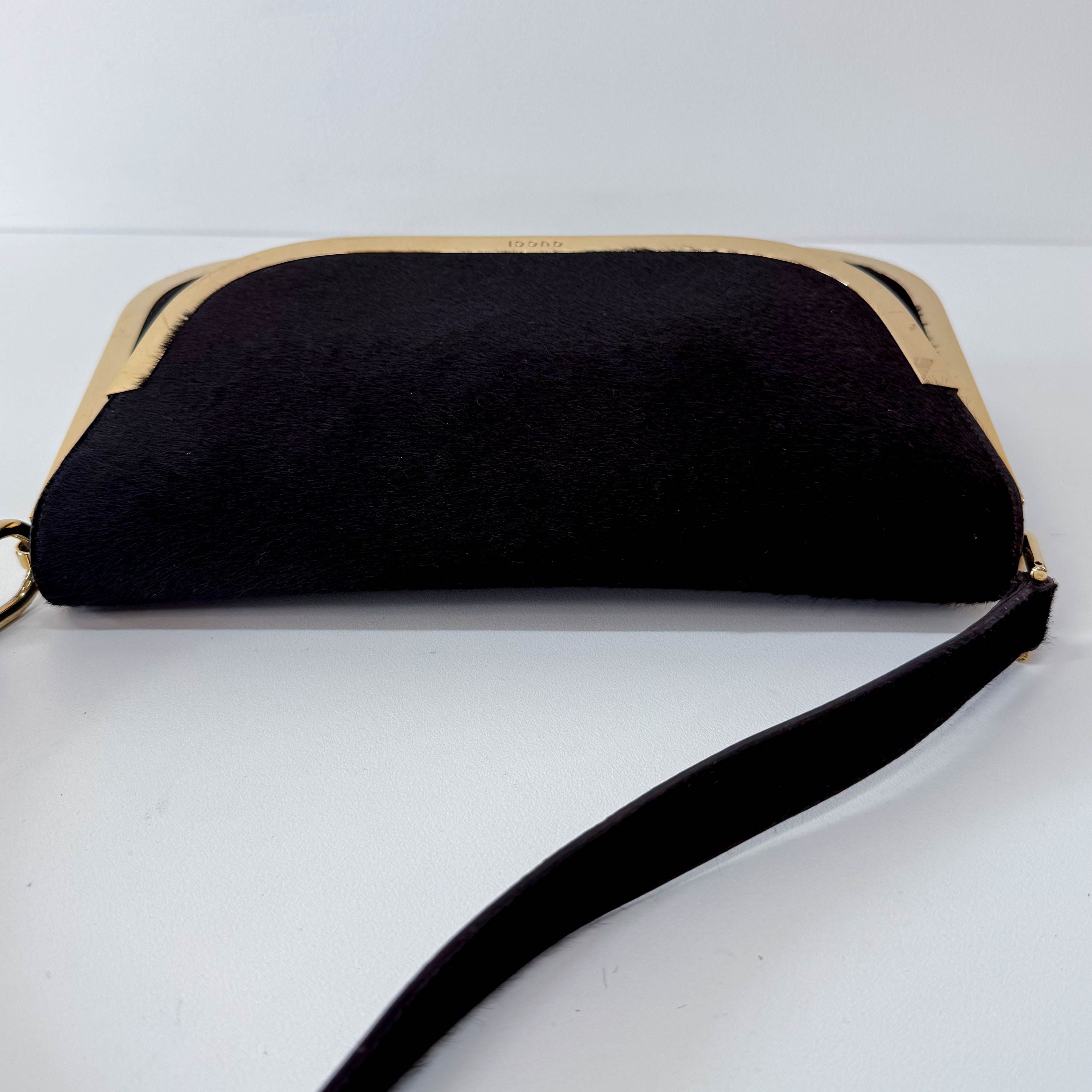 Black Pony Hair with Gold Frame Flap Bag
