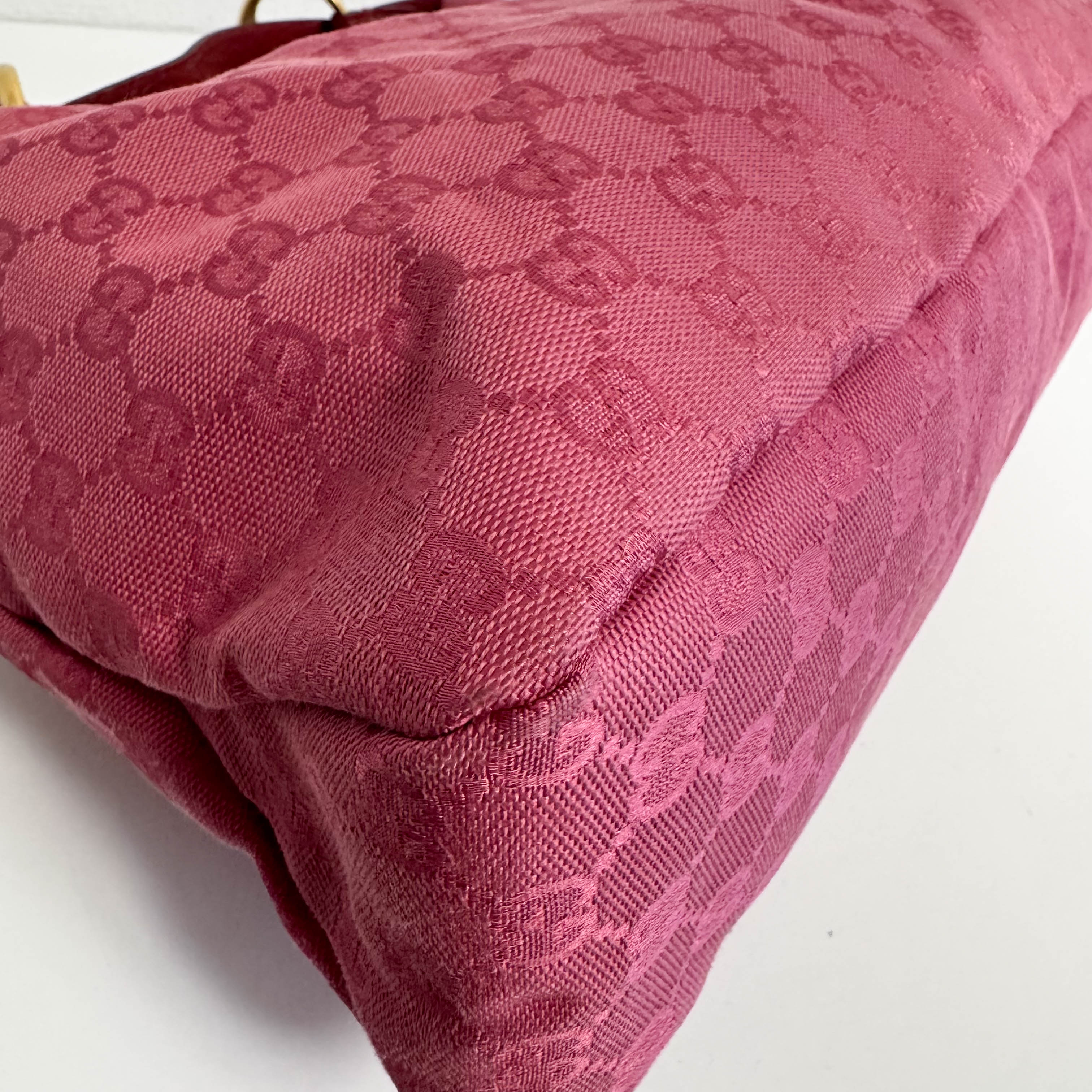 Horsebit Pink Canvas Hobo Shoulder Bag