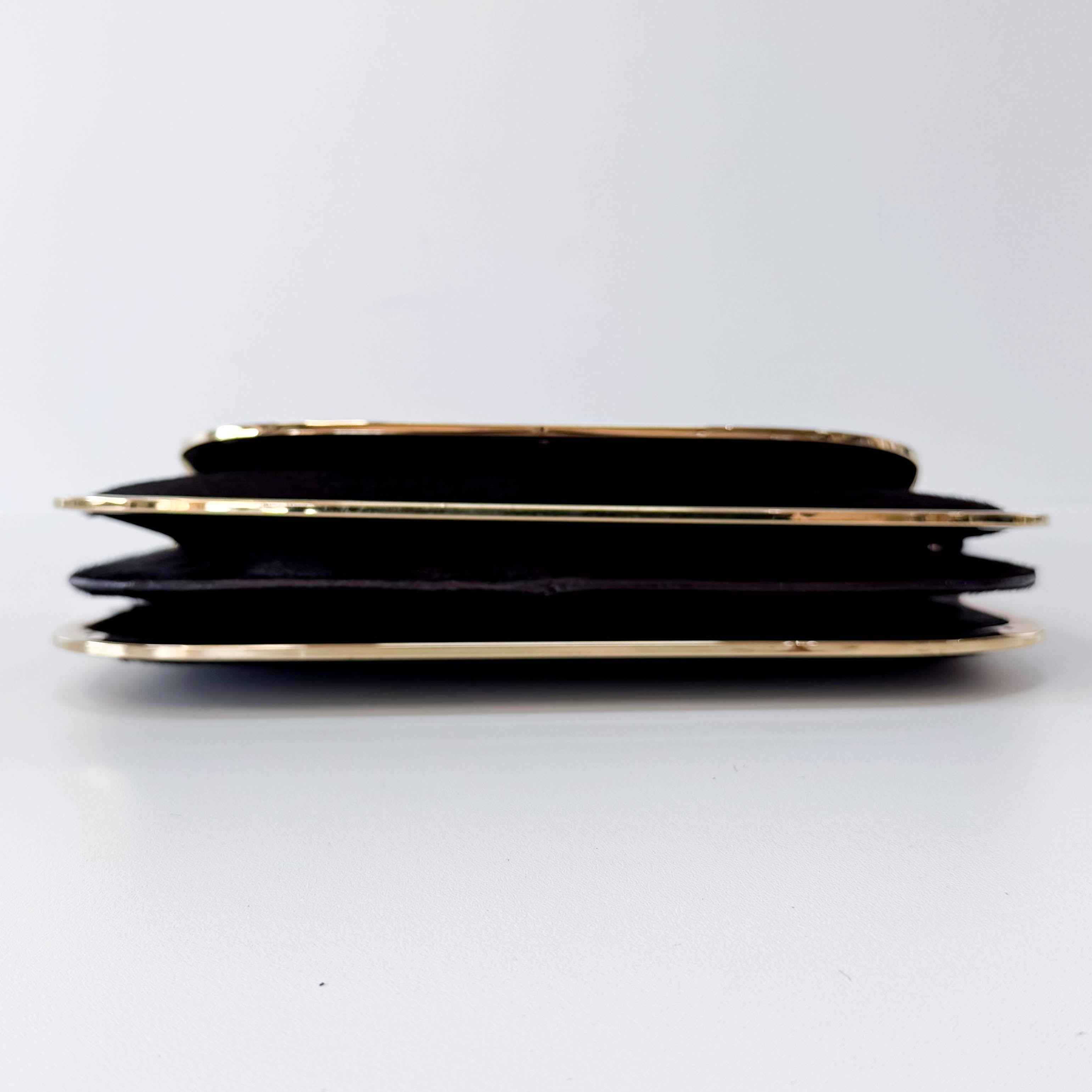 Black Pony Hair with Gold Frame Flap Bag