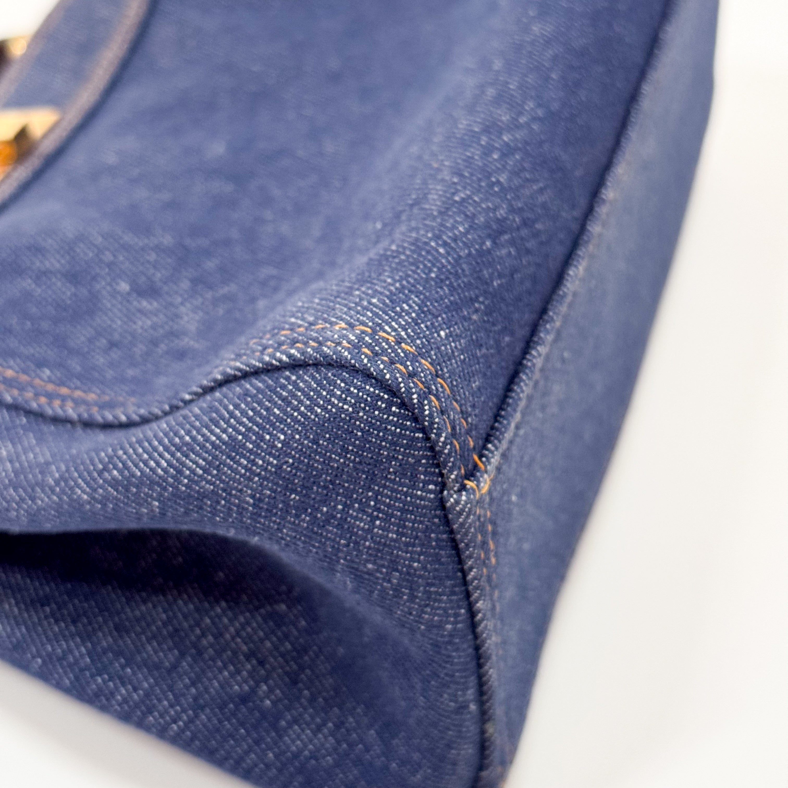 Mini Peek-a-Boo Denim with Brown Handle Bag