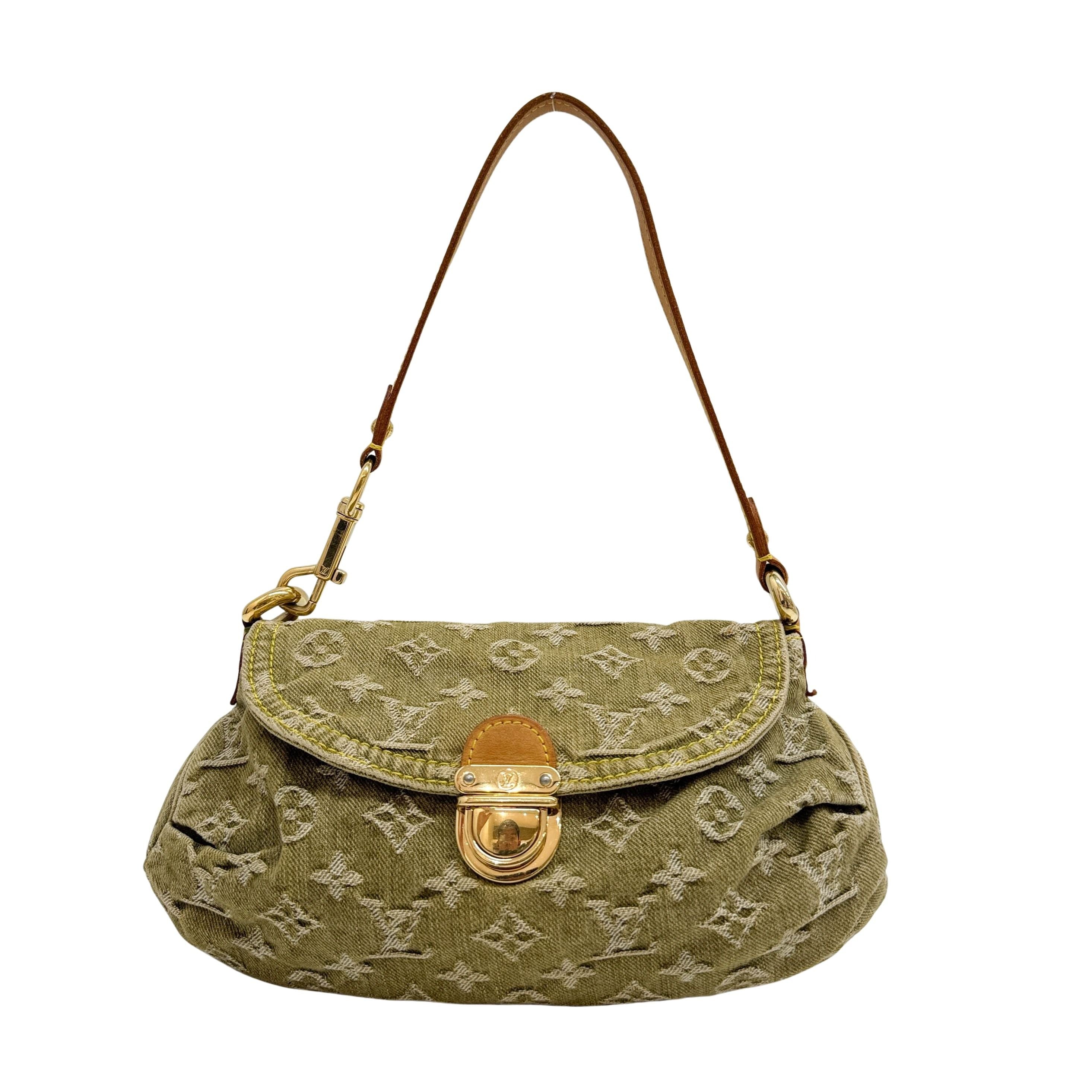 Pleaty Olive Denim Shoulder Bag