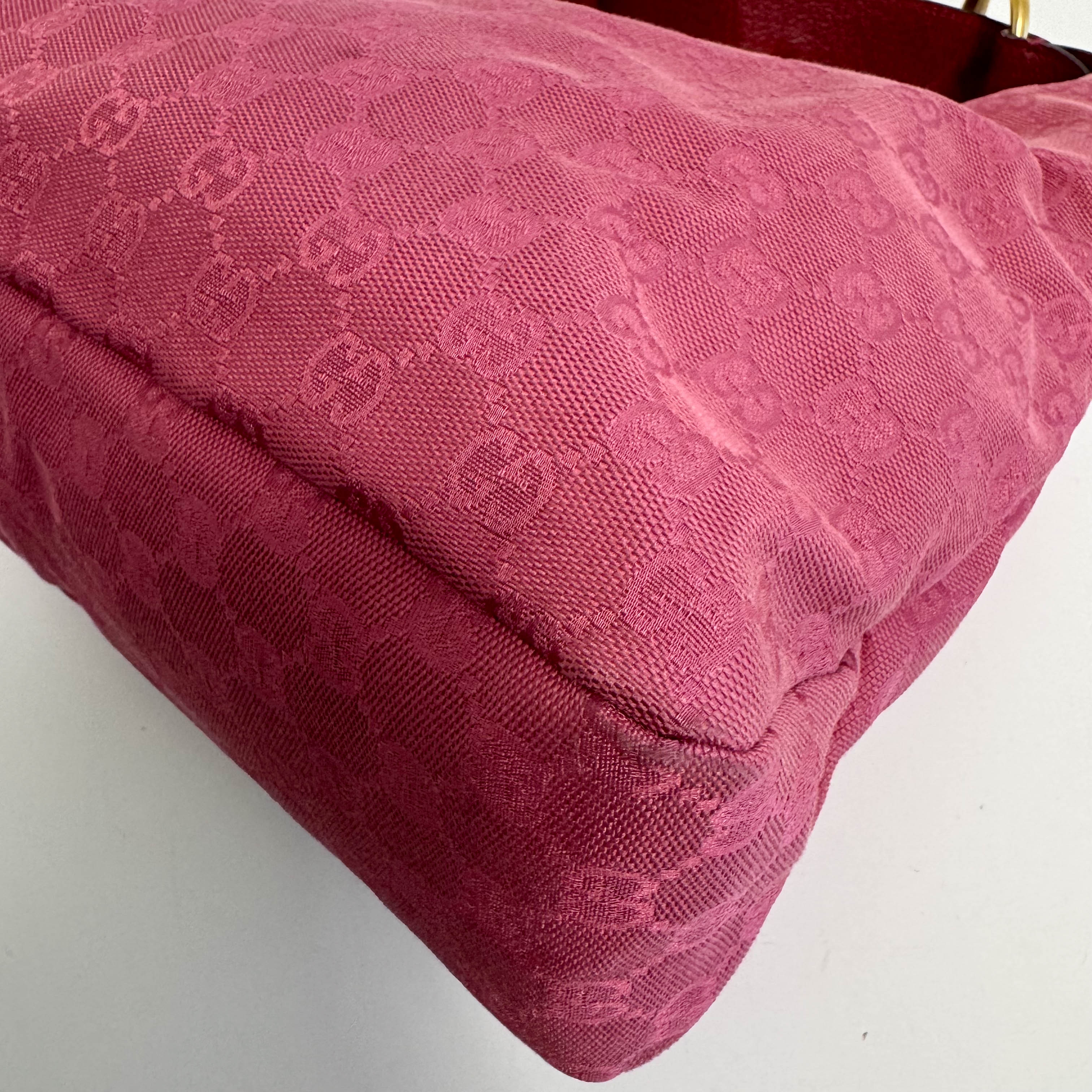 Horsebit Pink Canvas Hobo Shoulder Bag