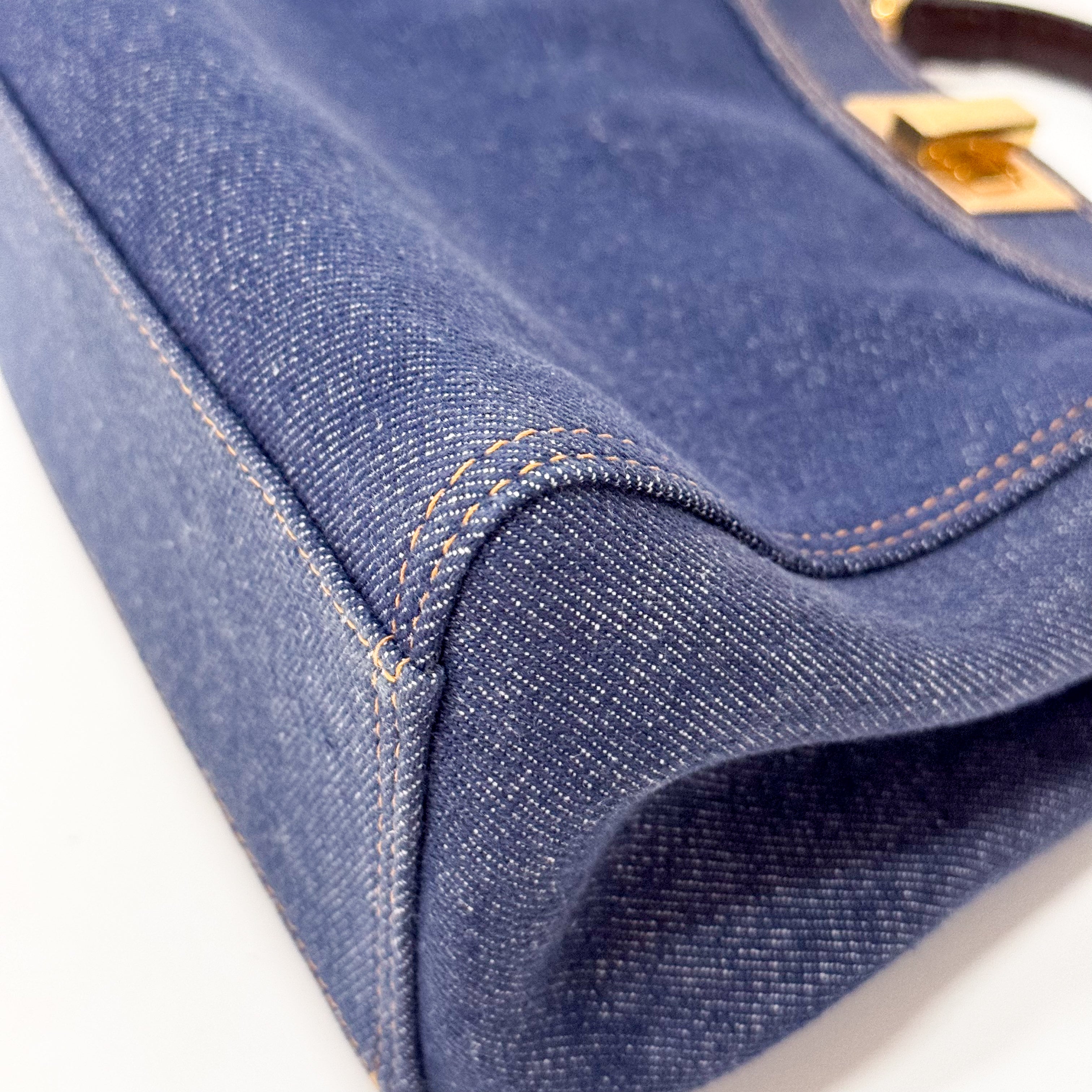 Mini Peek-a-Boo Denim with Brown Handle Bag
