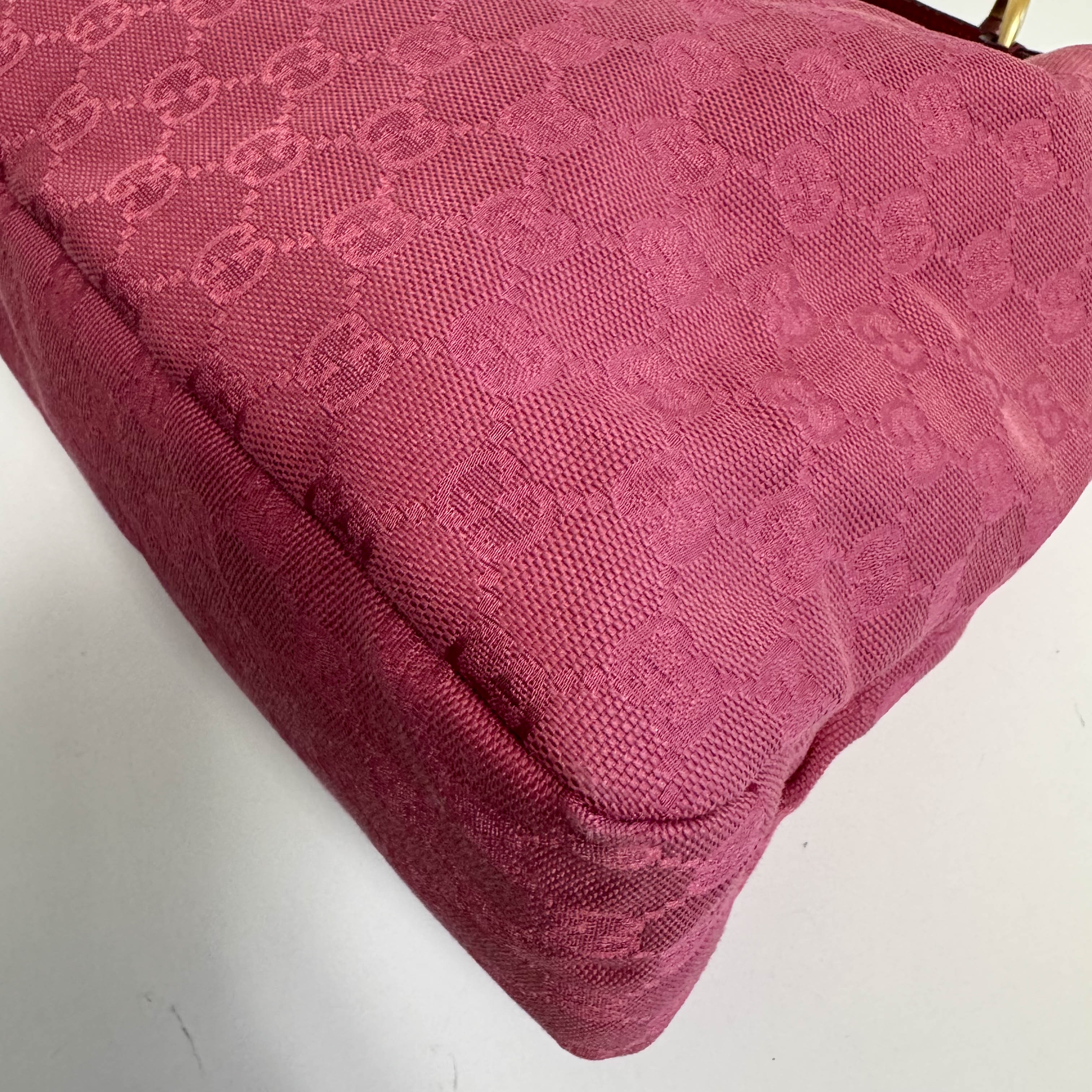 Horsebit Pink Canvas Hobo Shoulder Bag