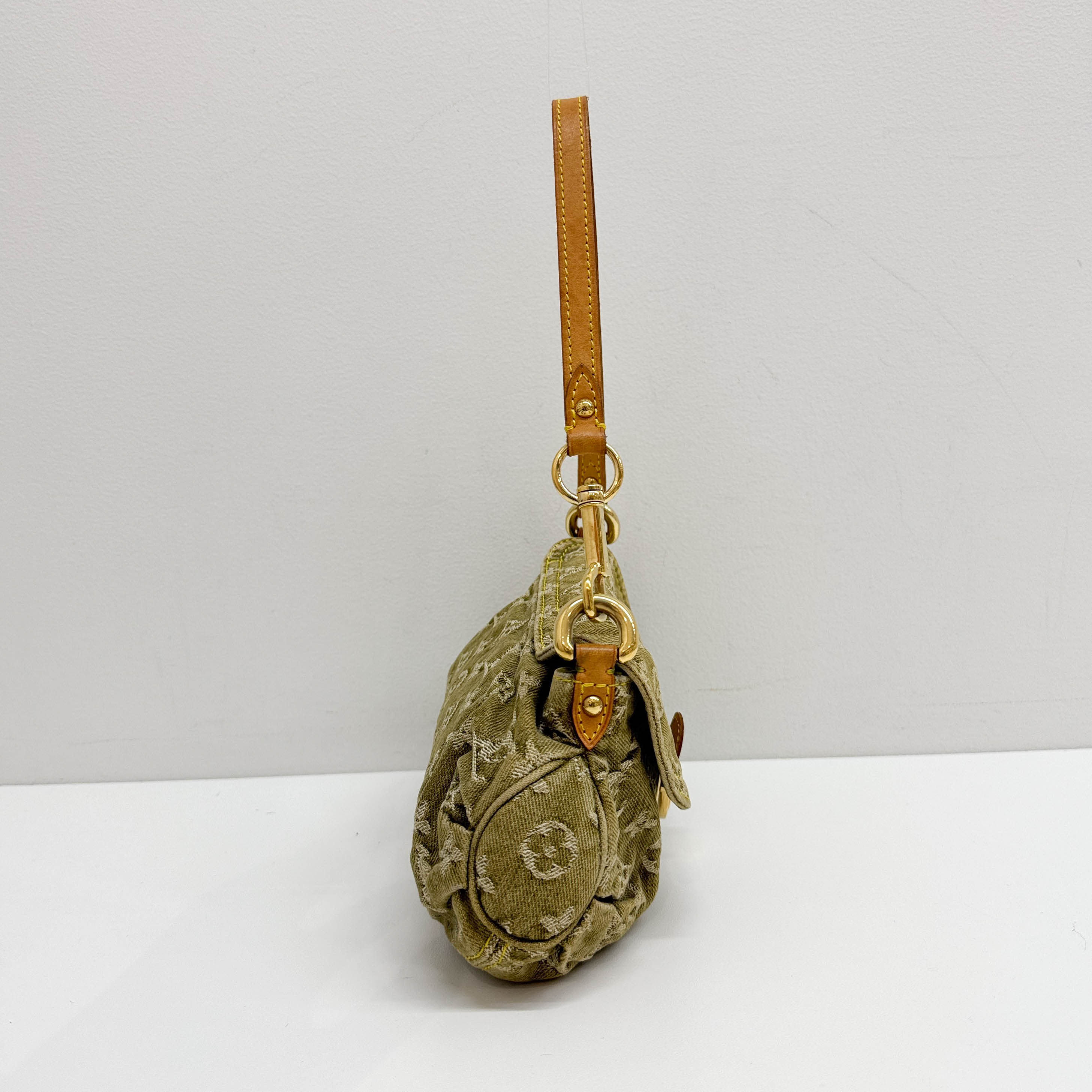 Pleaty Olive Denim Shoulder Bag