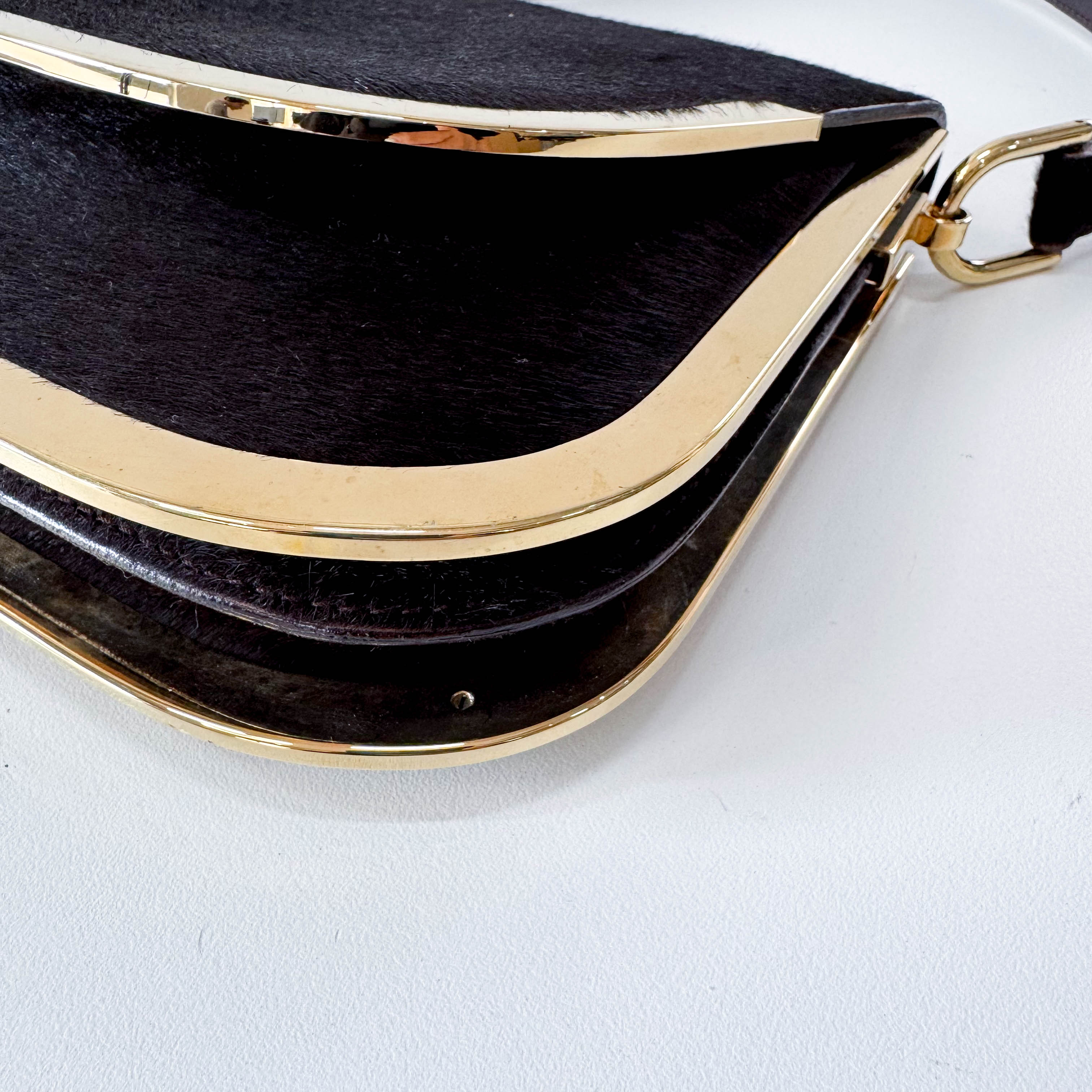 Black Pony Hair with Gold Frame Flap Bag