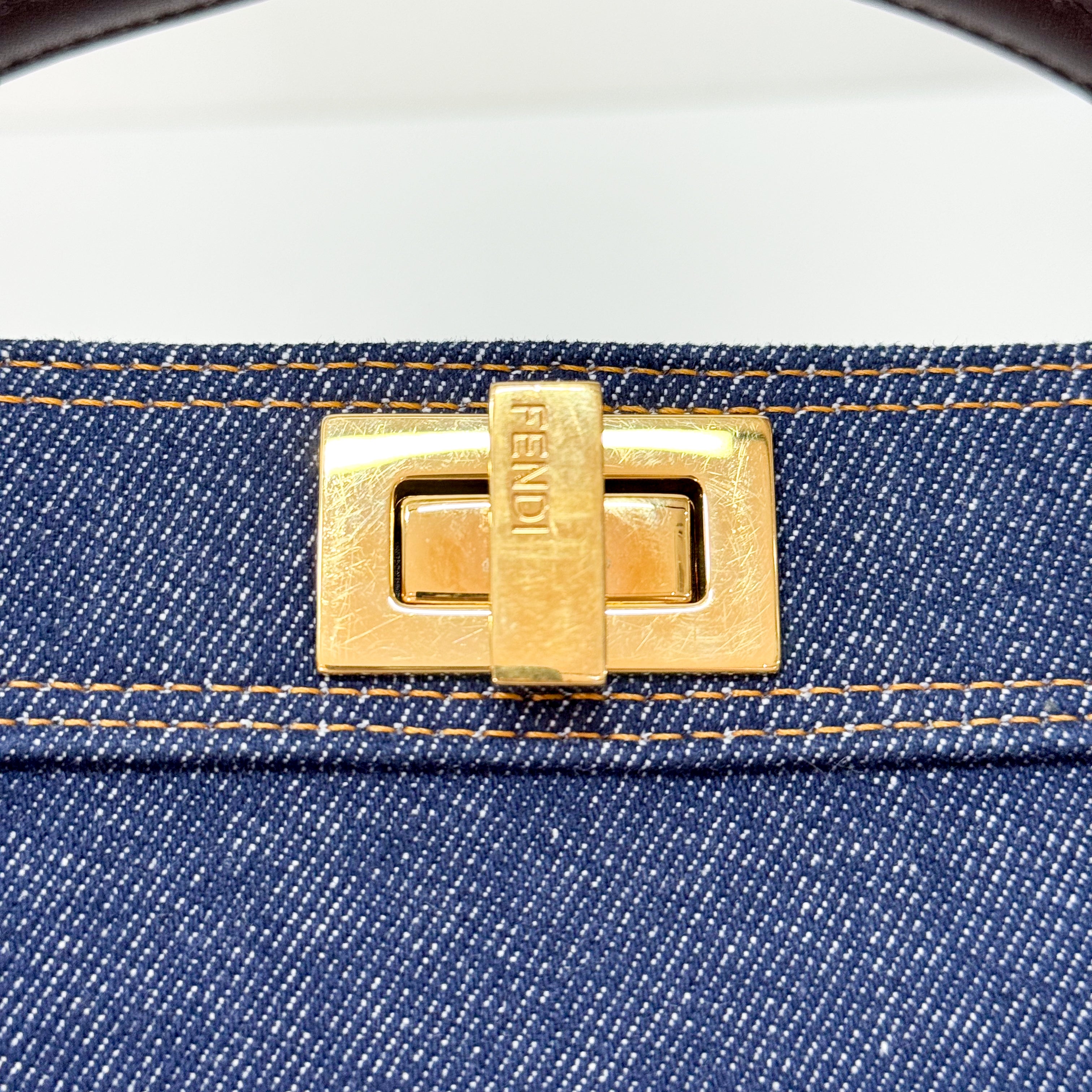 Mini Peek-a-Boo Denim with Brown Handle Bag