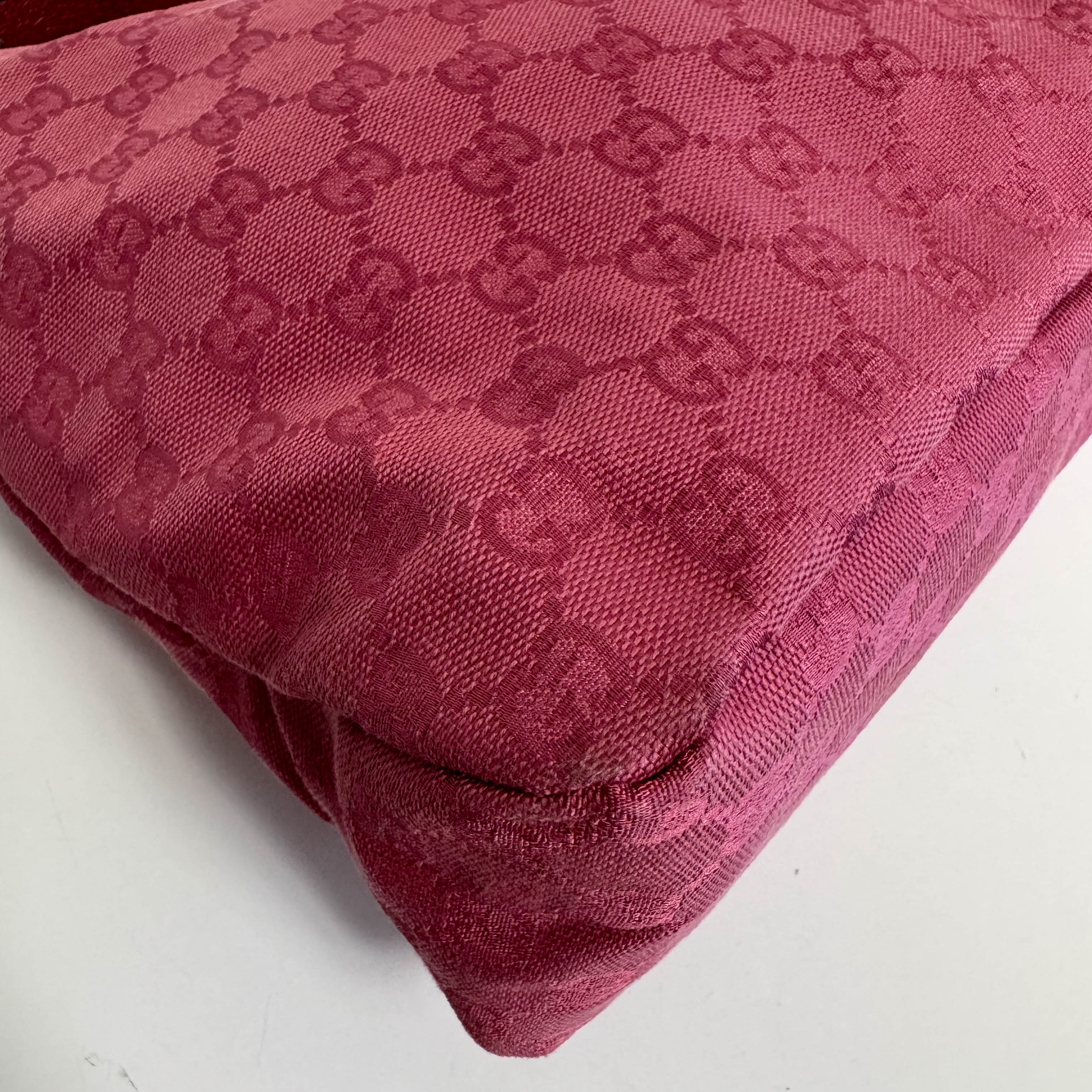 Horsebit Pink Canvas Hobo Shoulder Bag