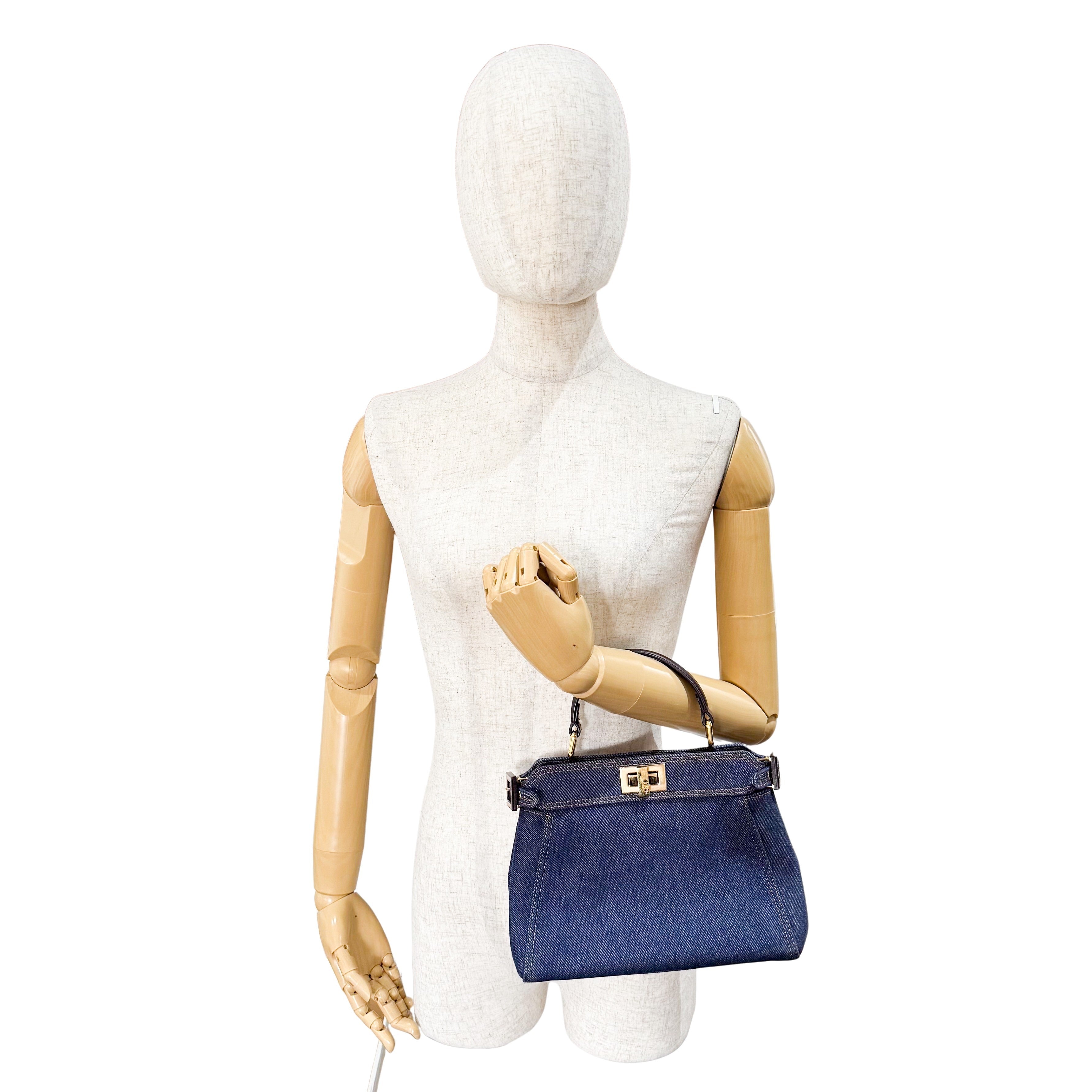 Mini Peek-a-Boo Denim with Brown Handle Bag