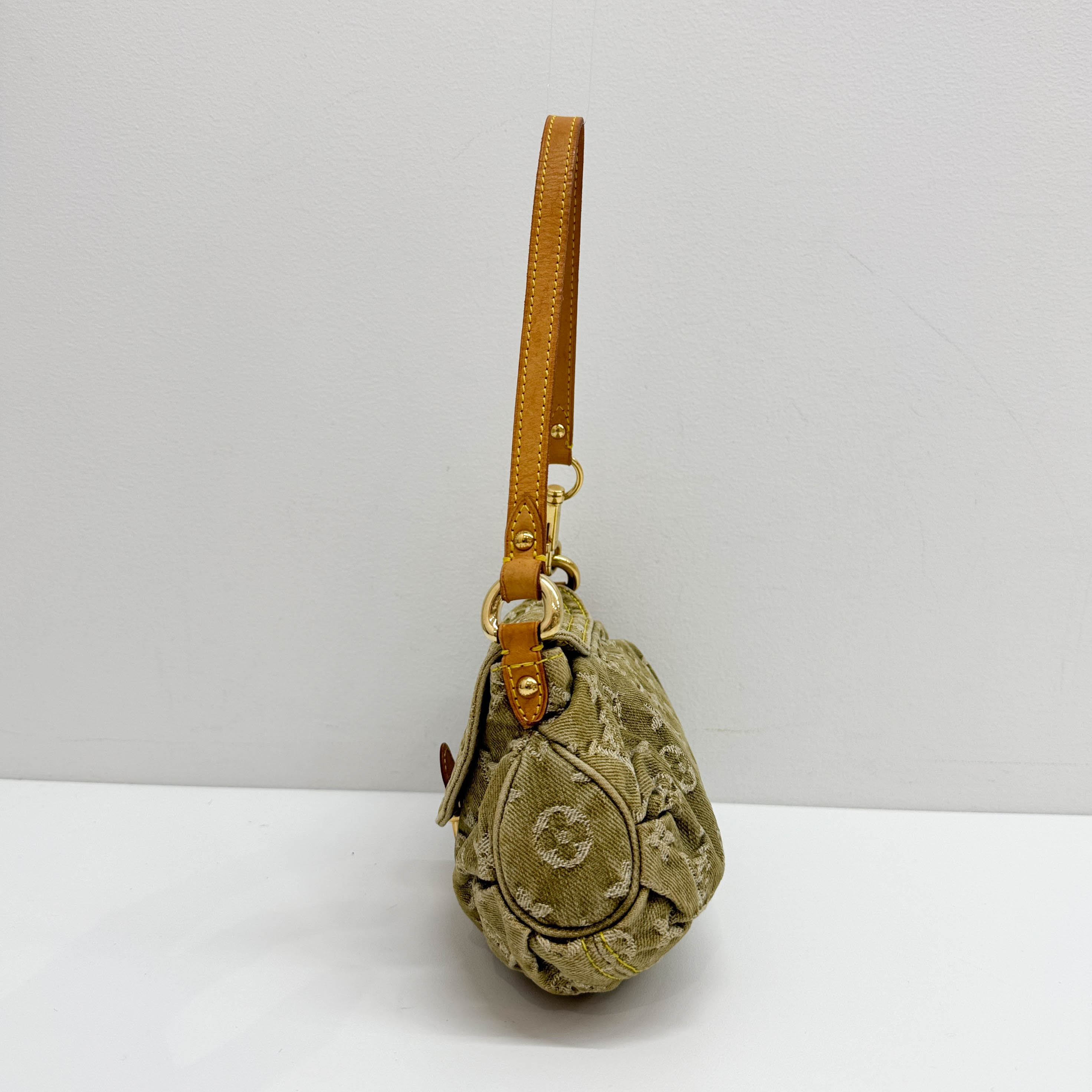 Pleaty Olive Denim Shoulder Bag